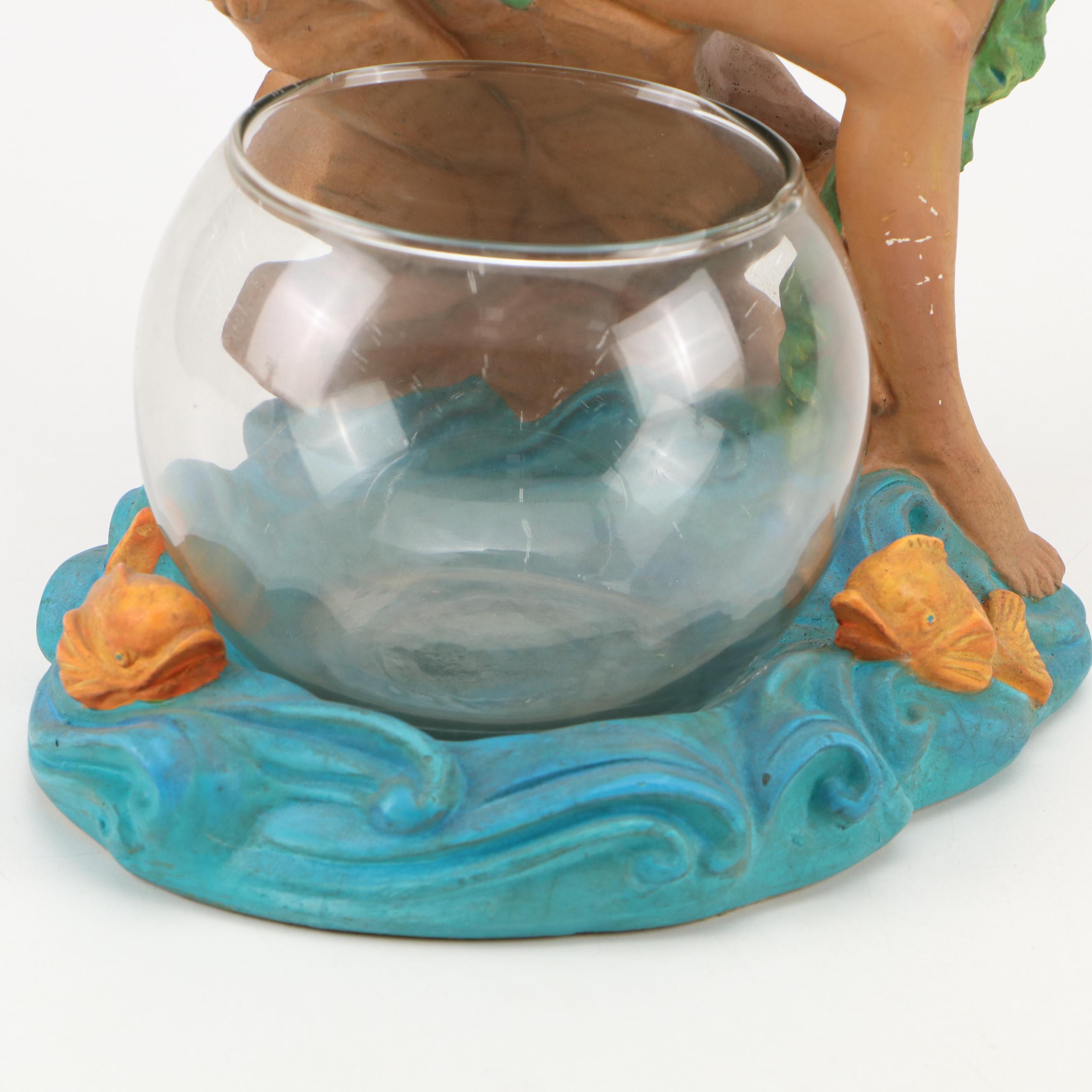 Columbia Statuary Chalkware Seated Nude with Glass Rose Bowl