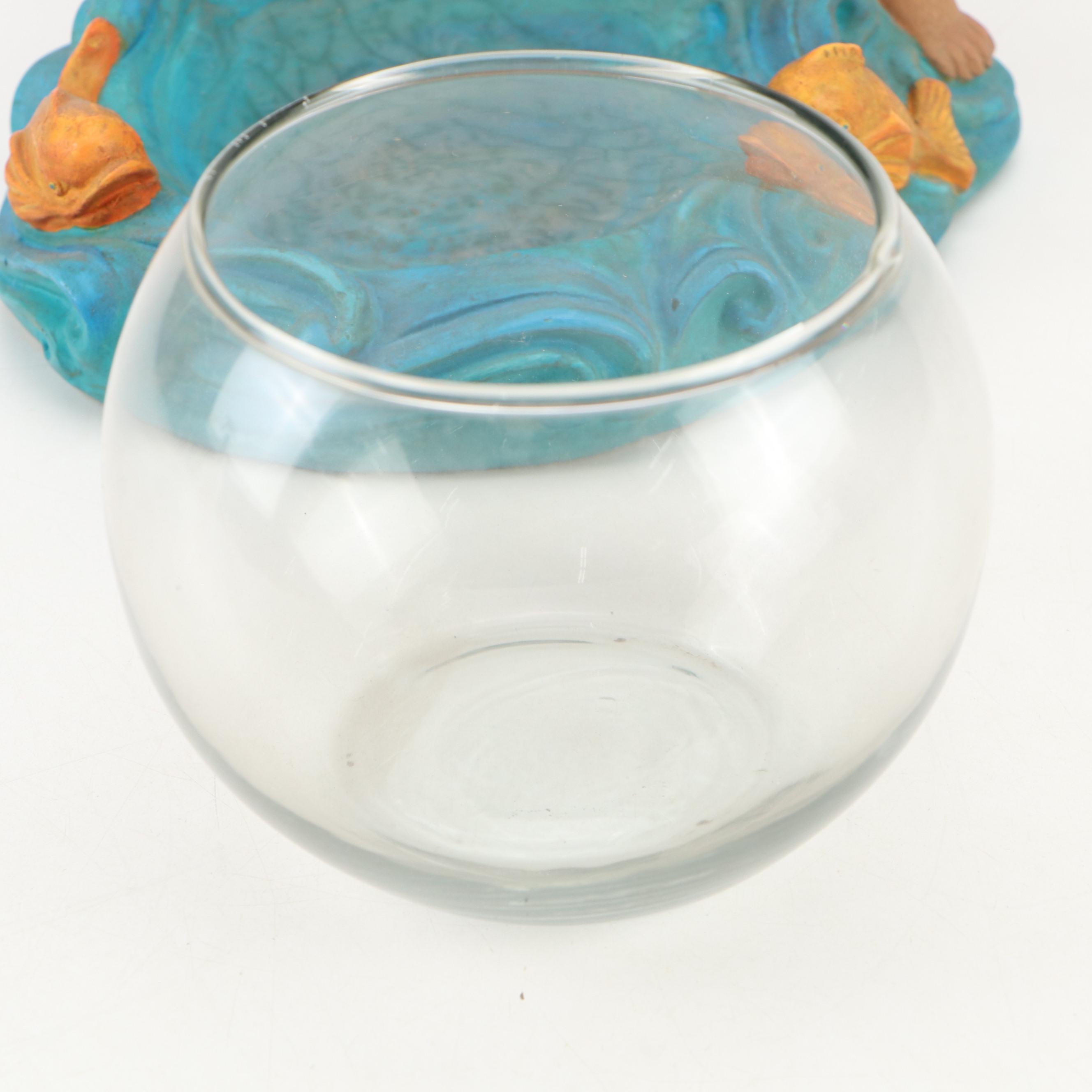 Columbia Statuary Chalkware Seated Nude with Glass Rose Bowl