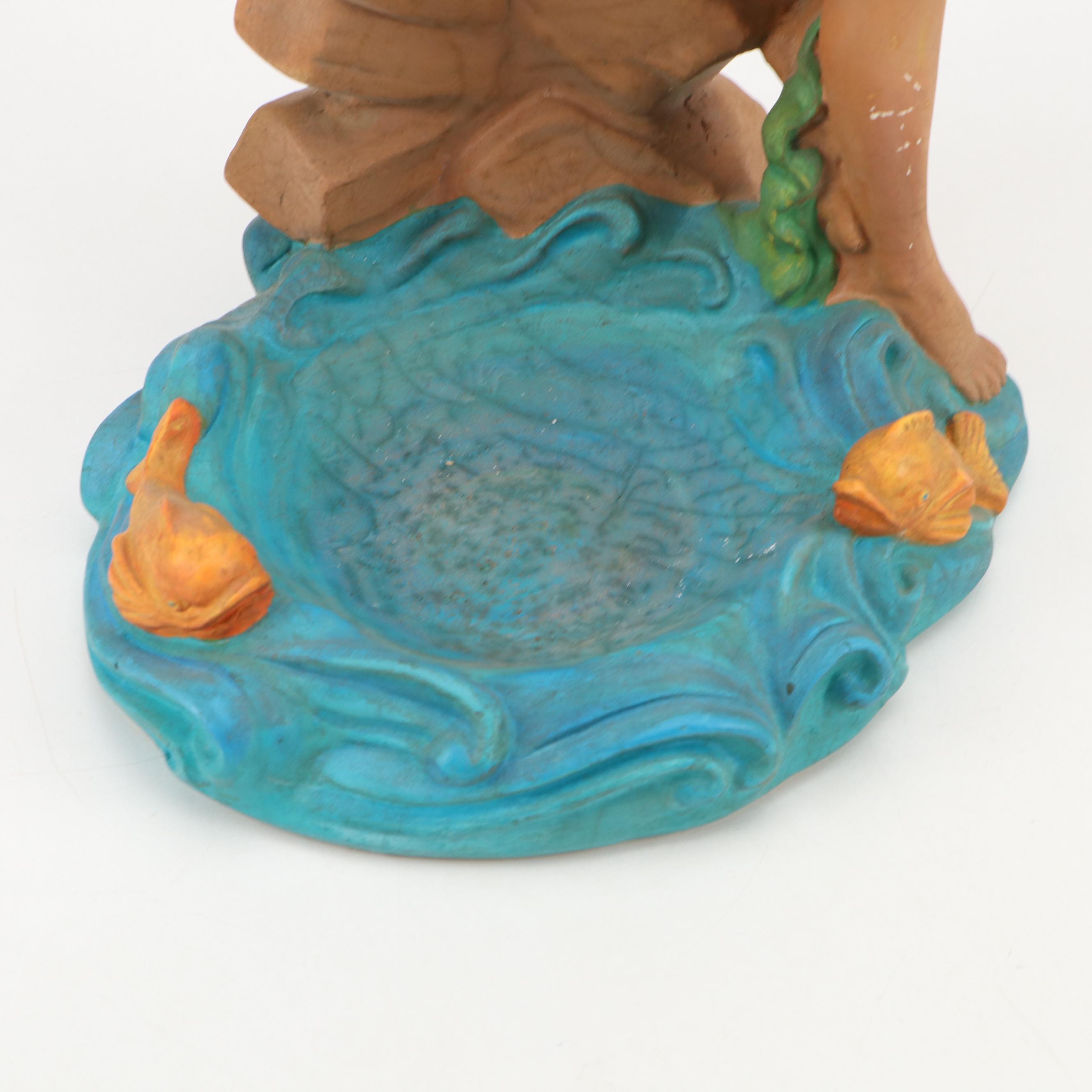 Columbia Statuary Chalkware Seated Nude with Glass Rose Bowl