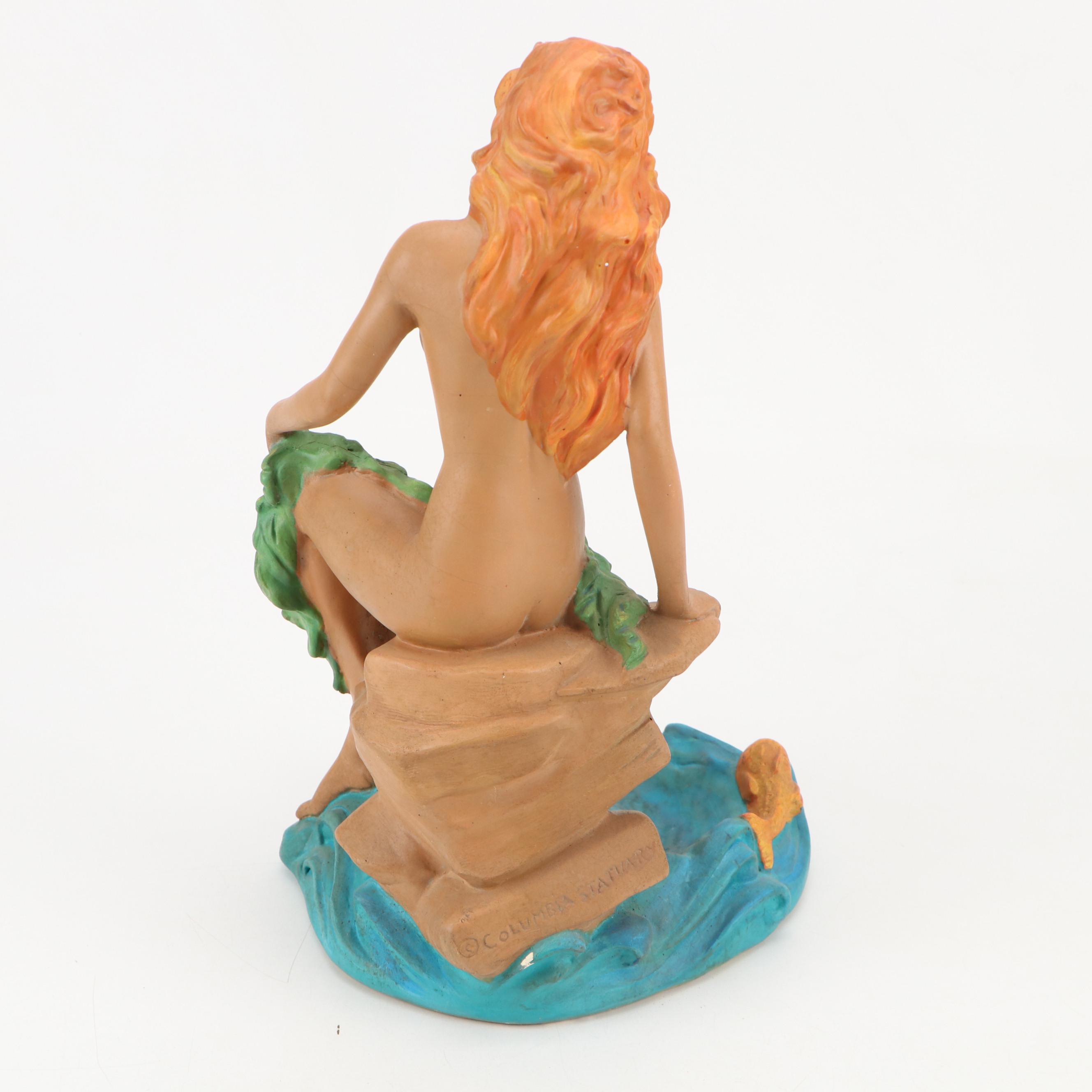 Columbia Statuary Chalkware Seated Nude with Glass Rose Bowl