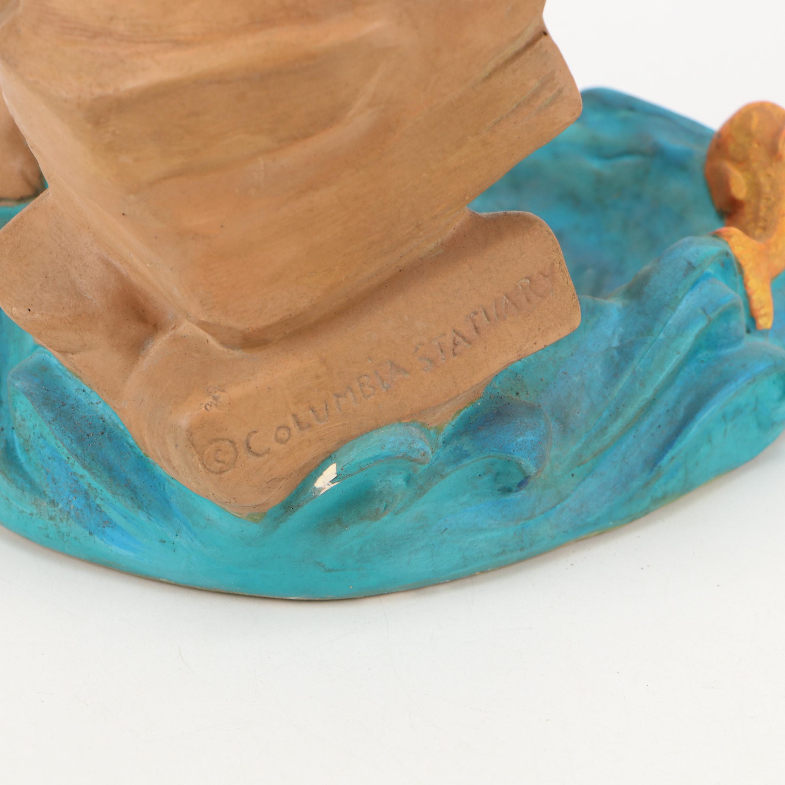 Columbia Statuary Chalkware Seated Nude with Glass Rose Bowl