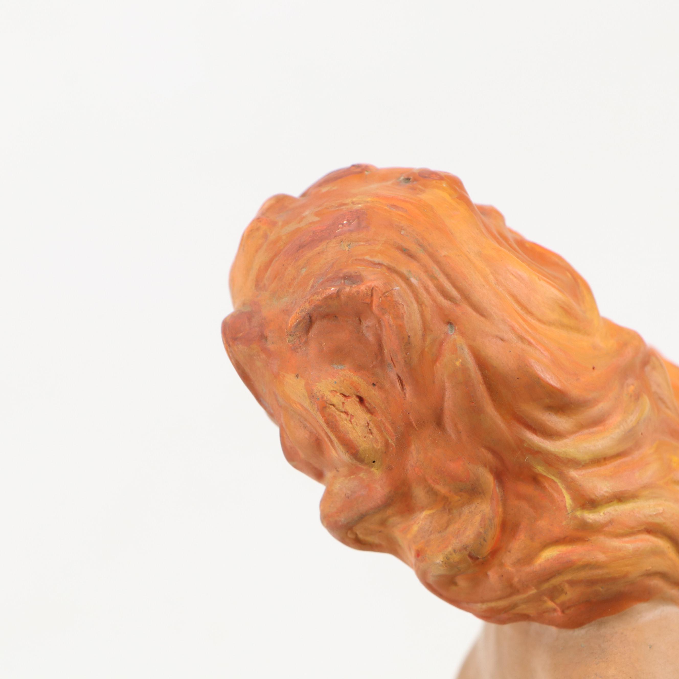 Columbia Statuary Chalkware Seated Nude with Glass Rose Bowl