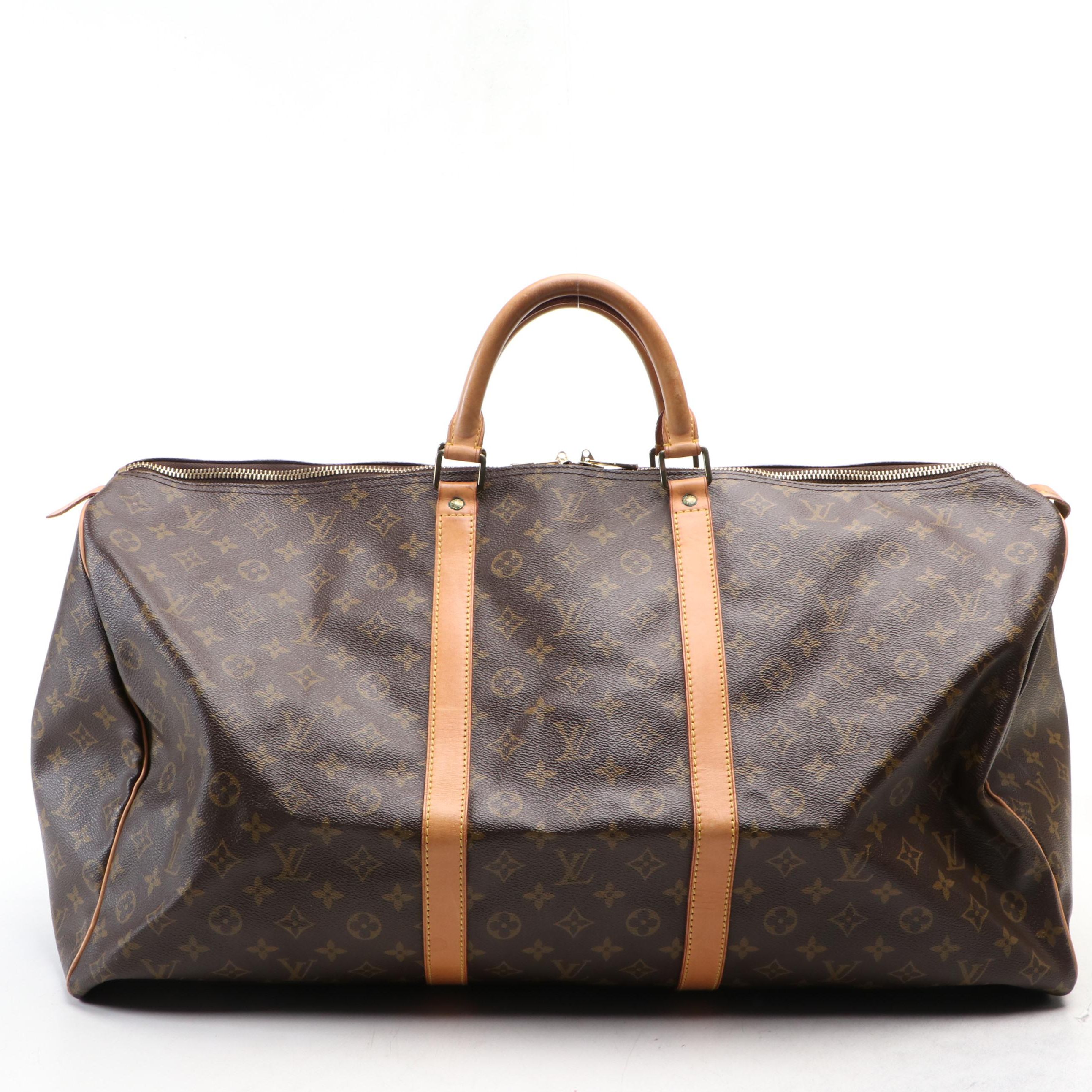 Louis Vuitton Keepall 60 Duffel Bag in Monogram Canvas with Leather Trim