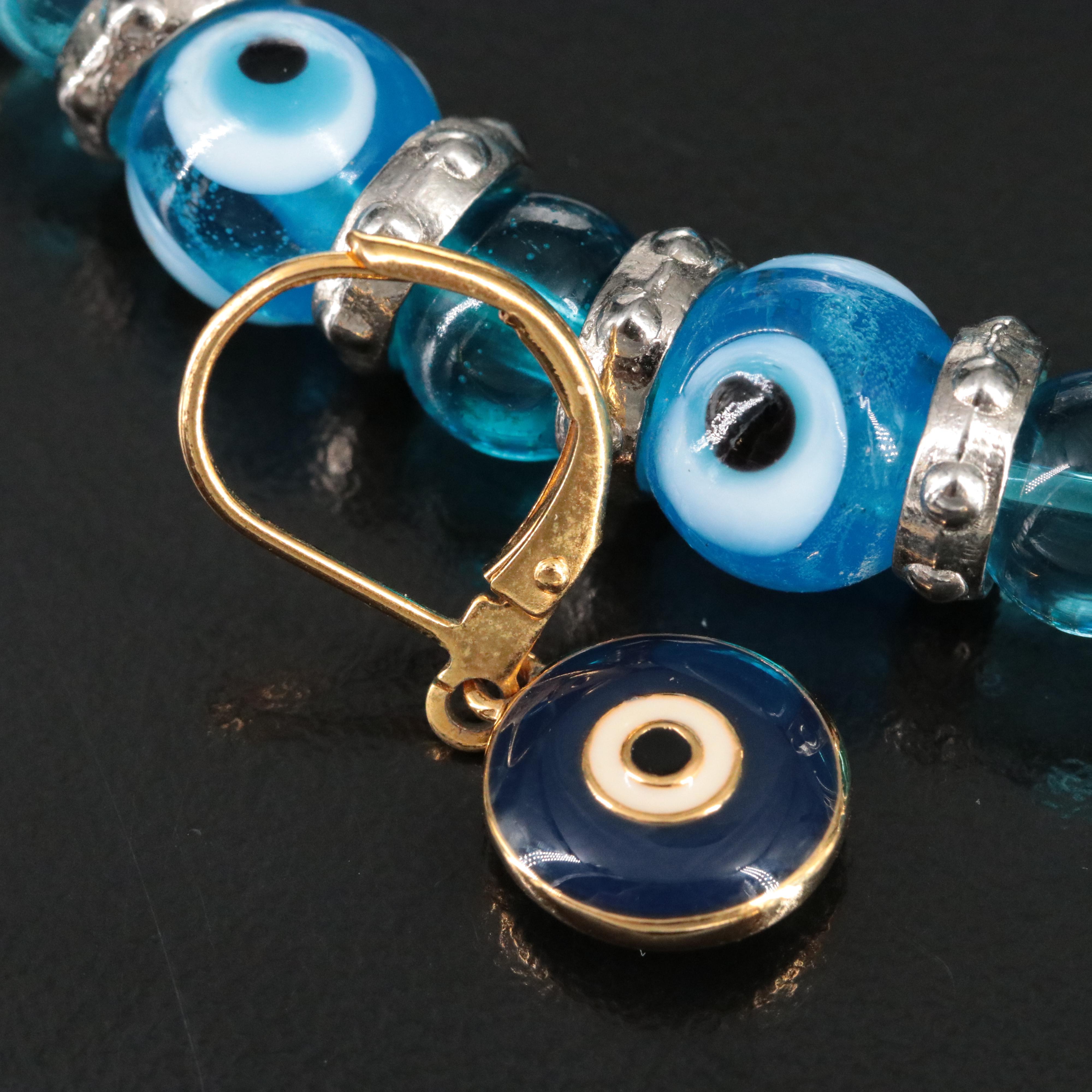 Joan Rivers Enamel Evil Eye Necklace and Earring Set with Glass Bead Braclet