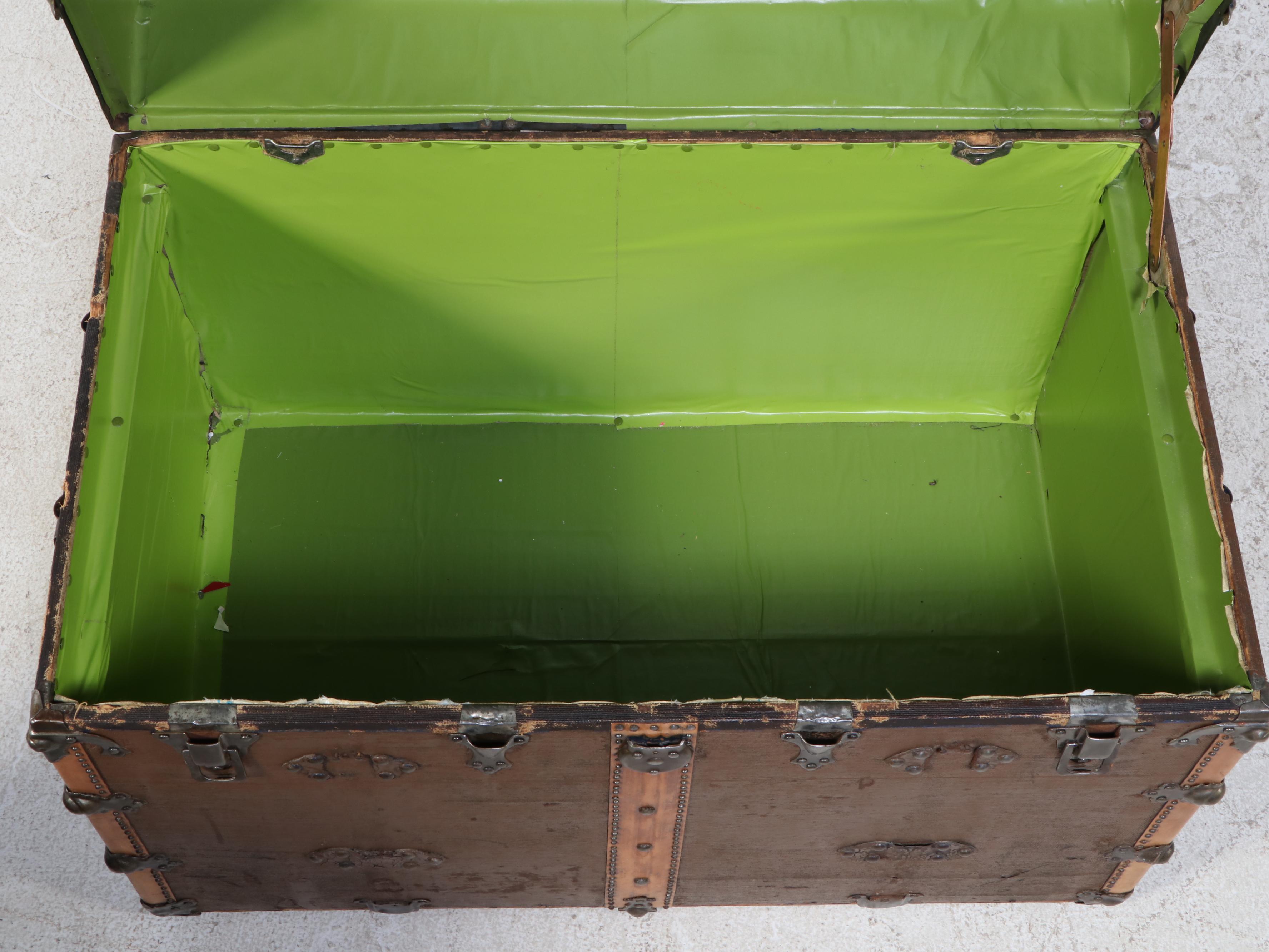 Coated Canvas and Leather Over Wood Studded Steamer Trunk, Early 20th Century