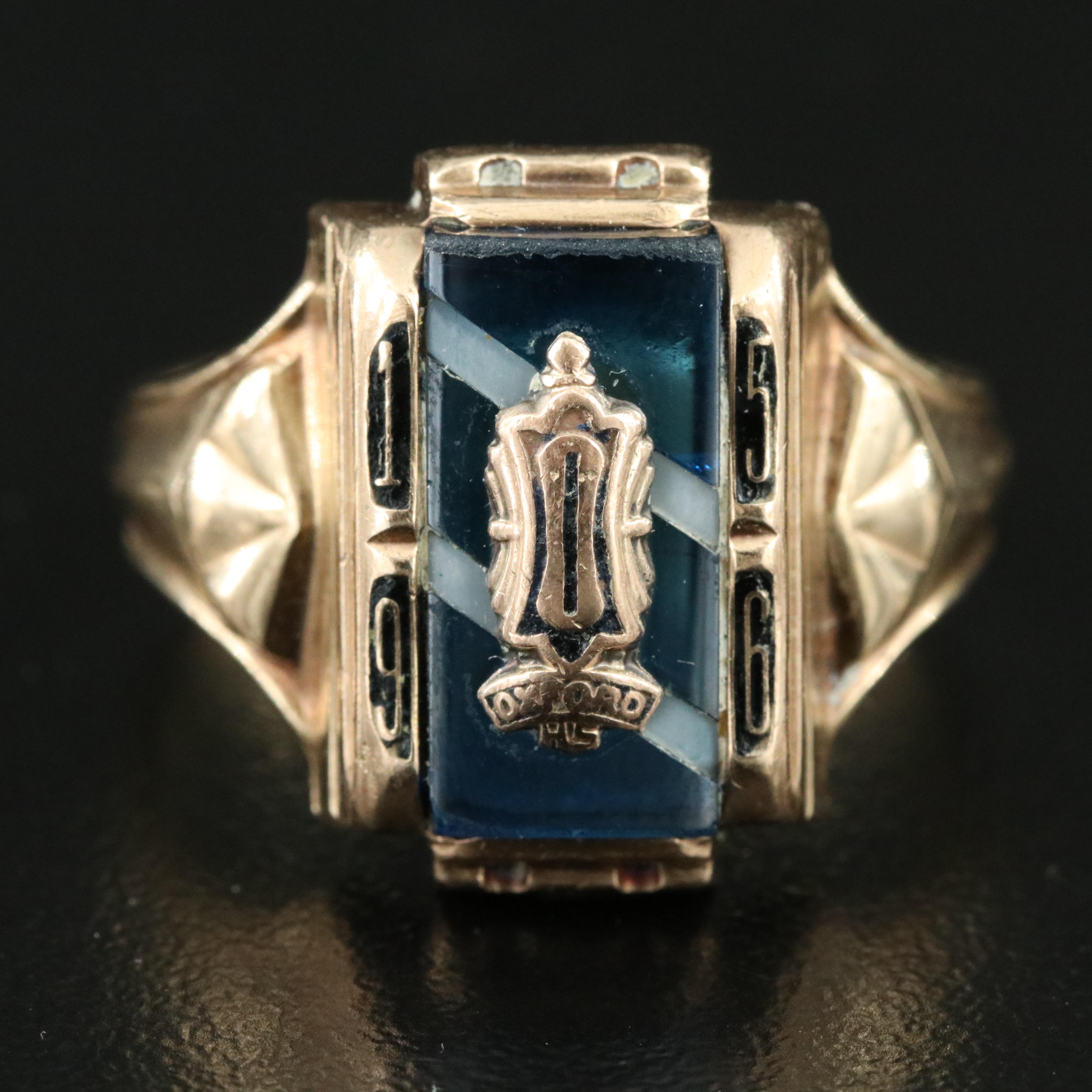 1956 10K Spinel and Mother-of-Pearl Oxford Class Ring