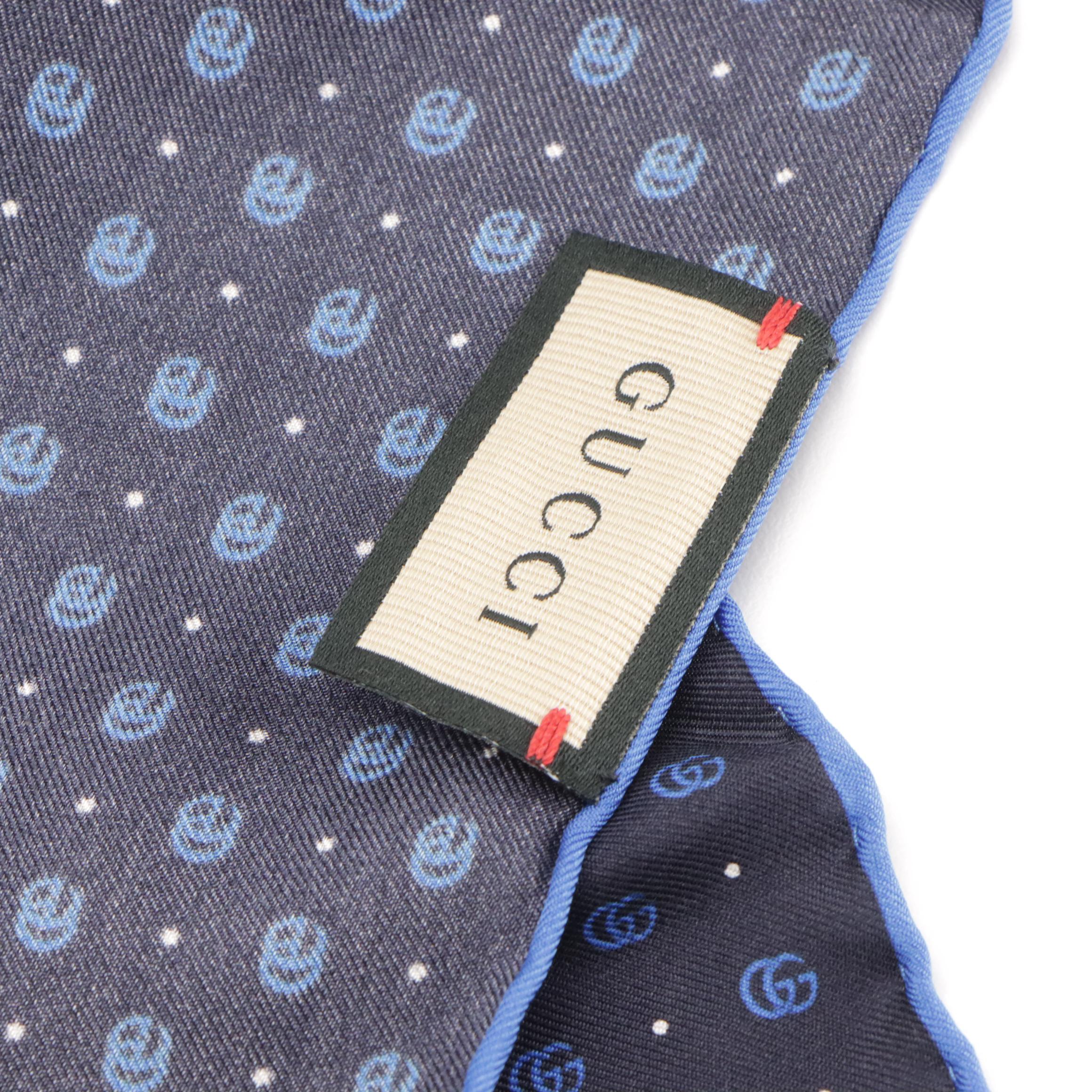 Gucci Blue GG Silk Pocket Square in Box