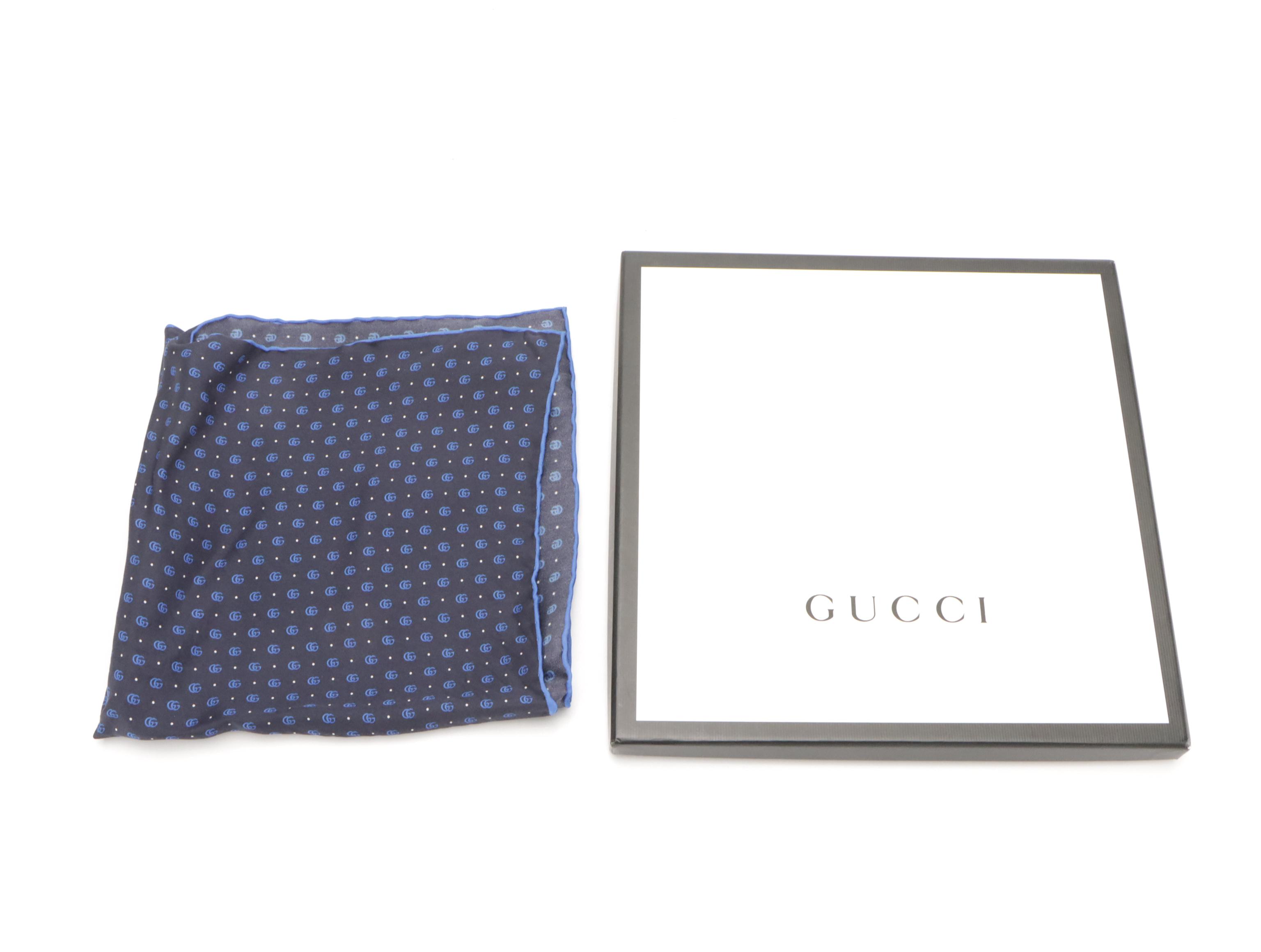 Gucci Blue GG Silk Pocket Square in Box
