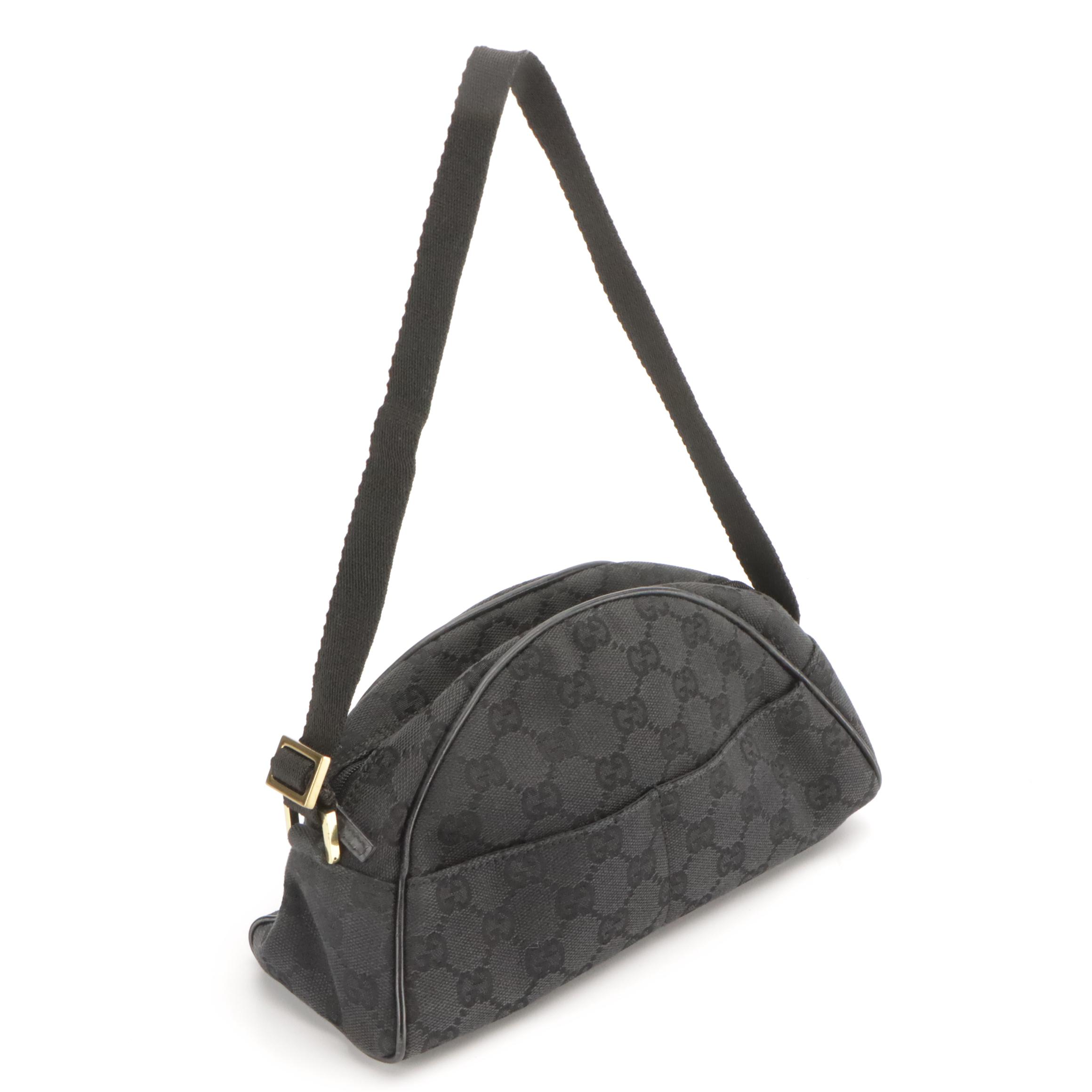 Gucci Mini Domed Half-Moon Shoulder Bag in Black GG Canvas
