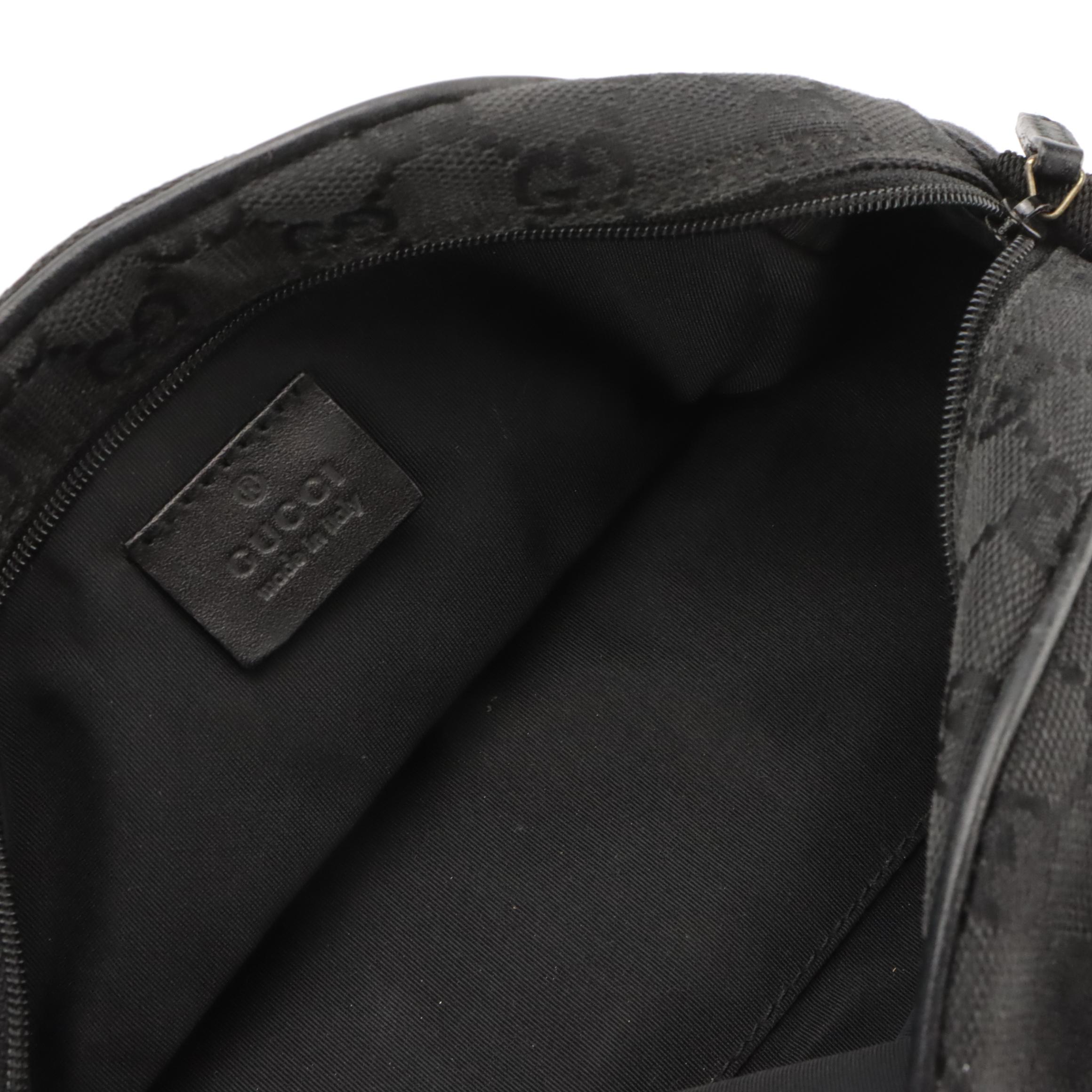 Gucci Mini Domed Half-Moon Shoulder Bag in Black GG Canvas