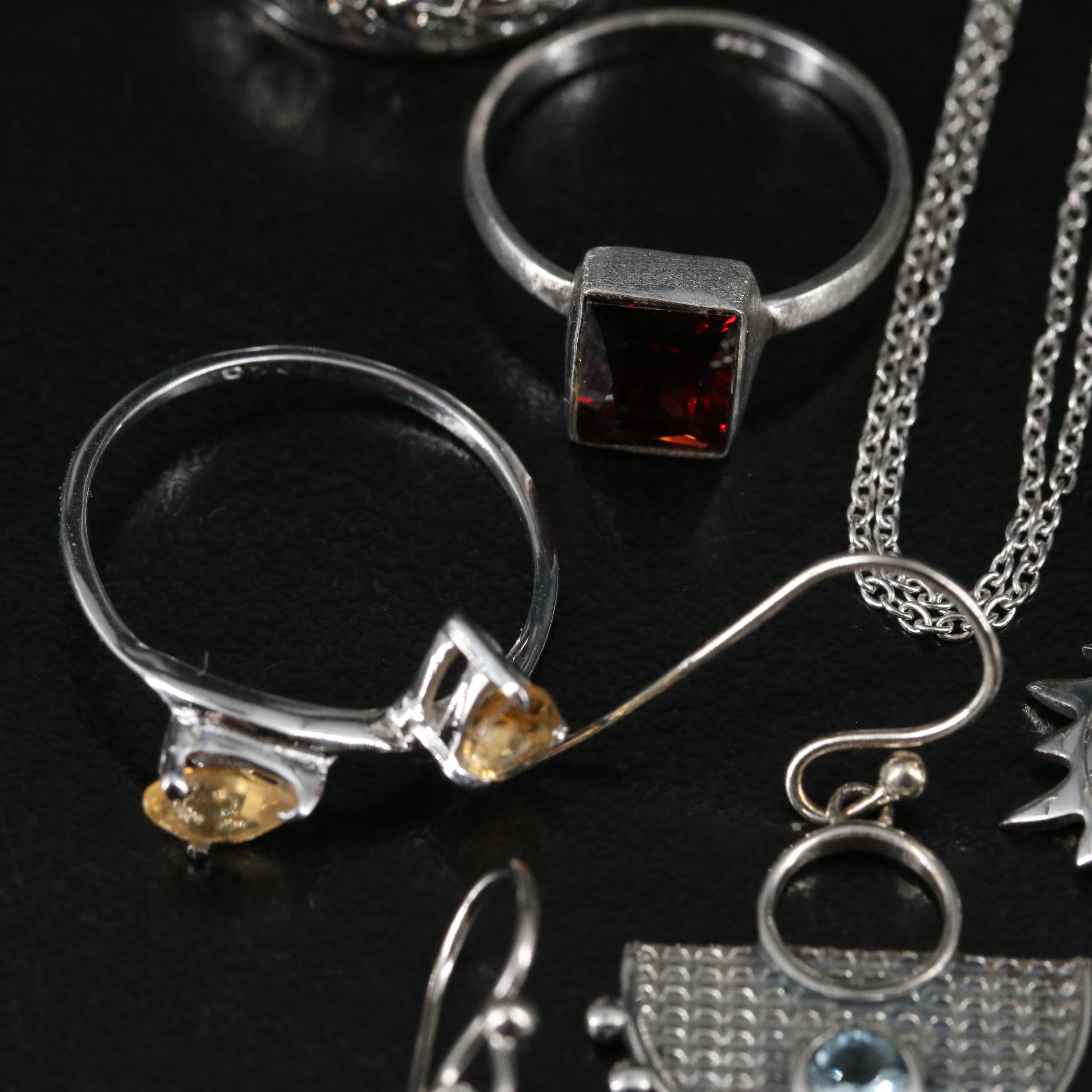 14 Assorted Sterling Silver Rings, Necklaces, Earrings, and Pendants