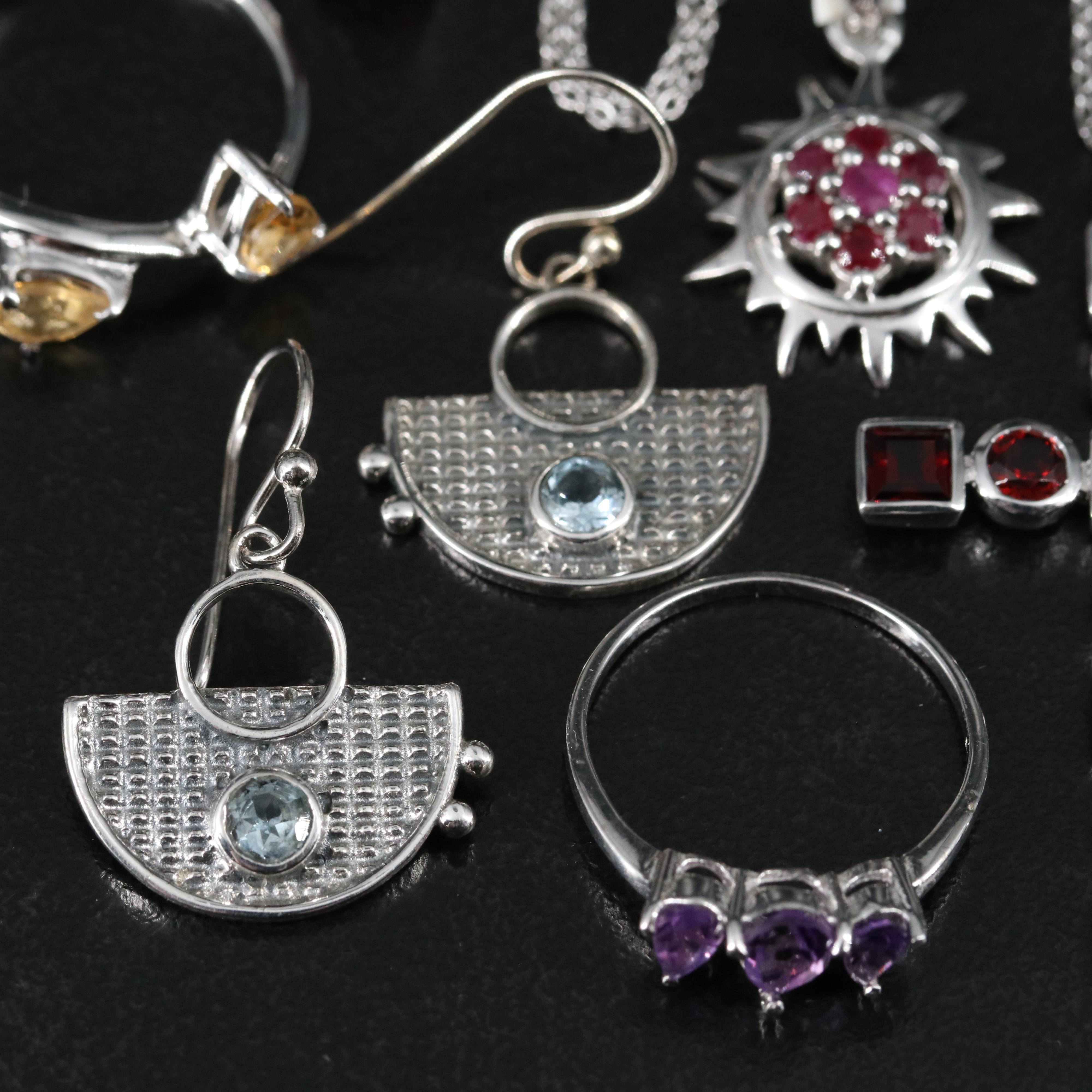 14 Assorted Sterling Silver Rings, Necklaces, Earrings, and Pendants