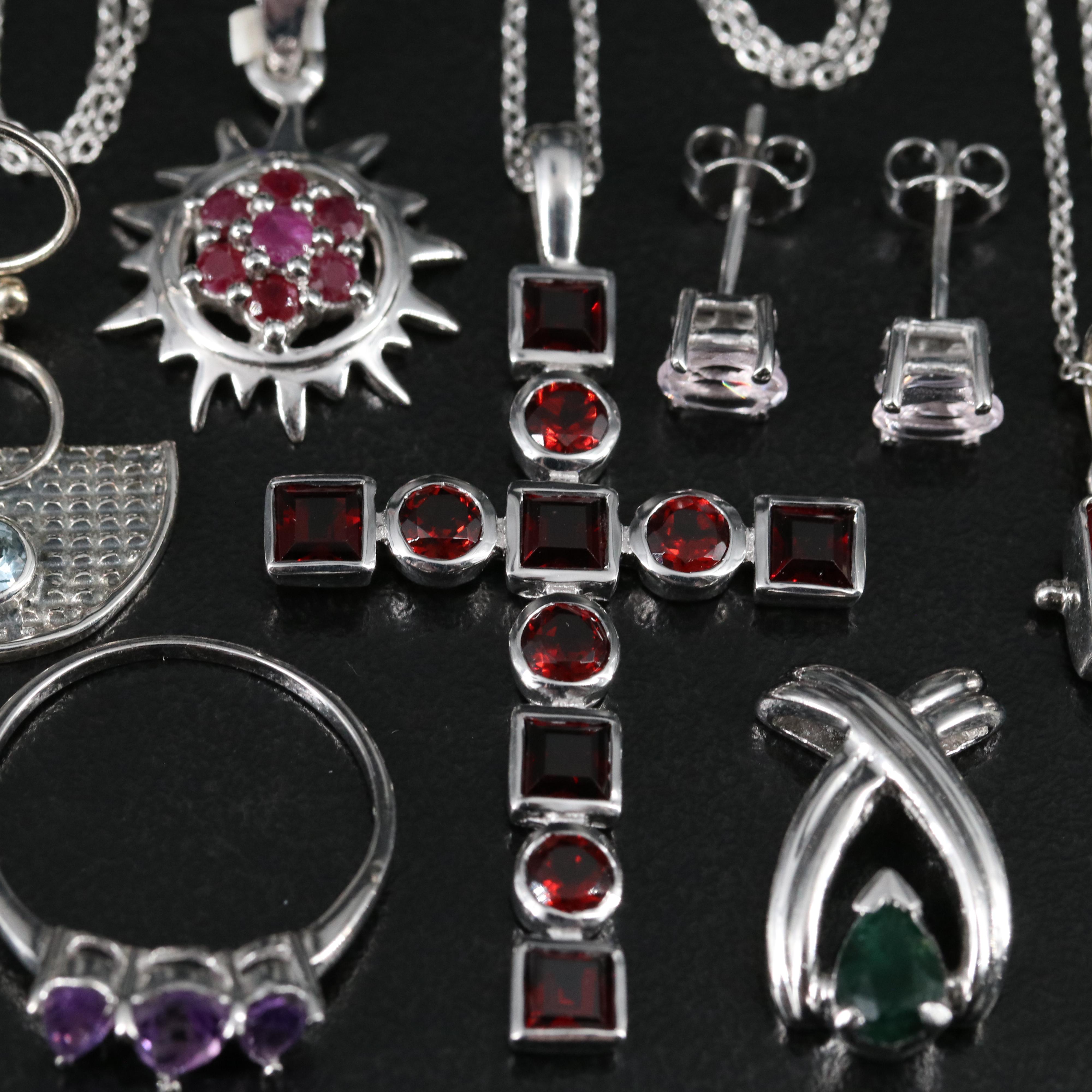14 Assorted Sterling Silver Rings, Necklaces, Earrings, and Pendants