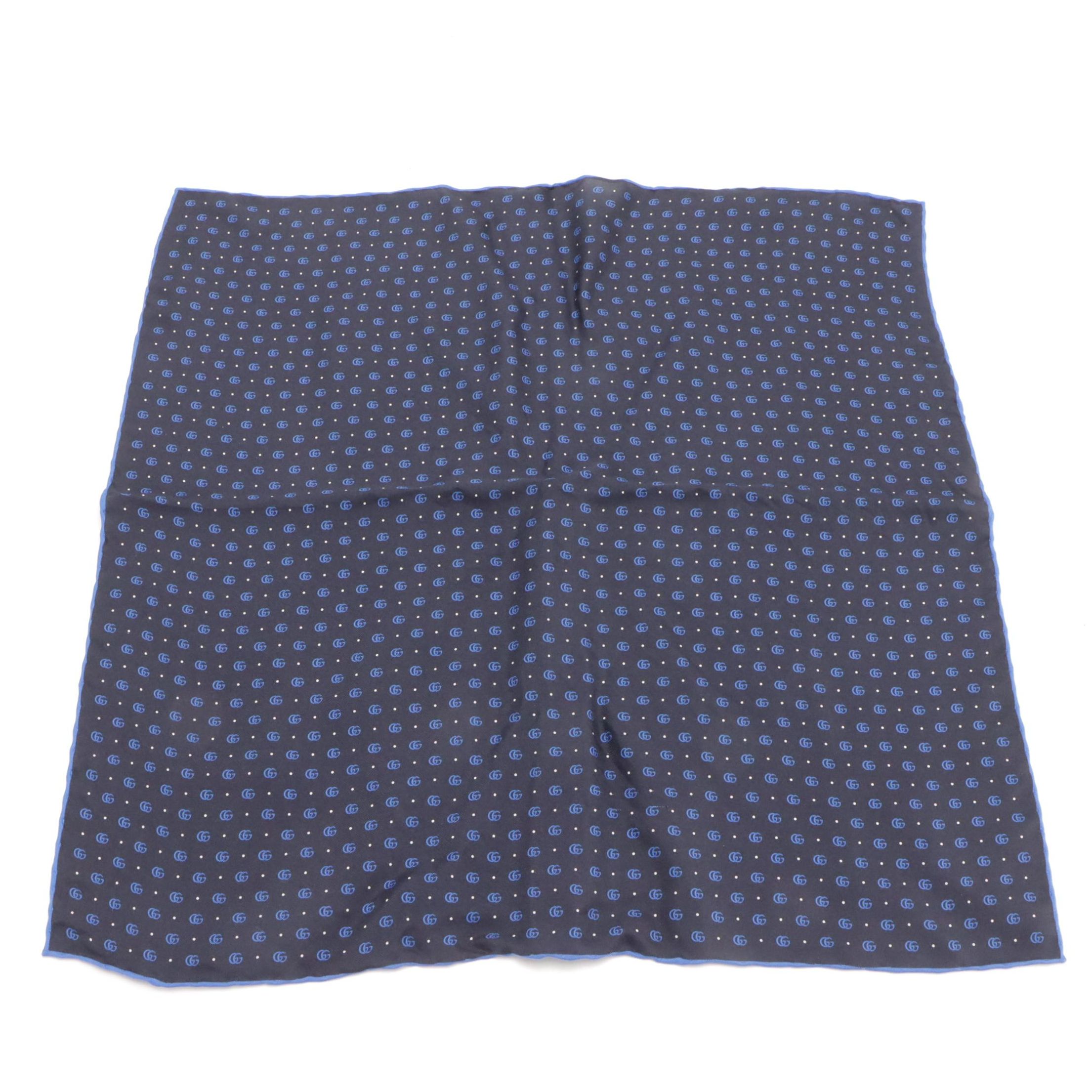 Gucci Blue GG Silk Pocket Square in Box