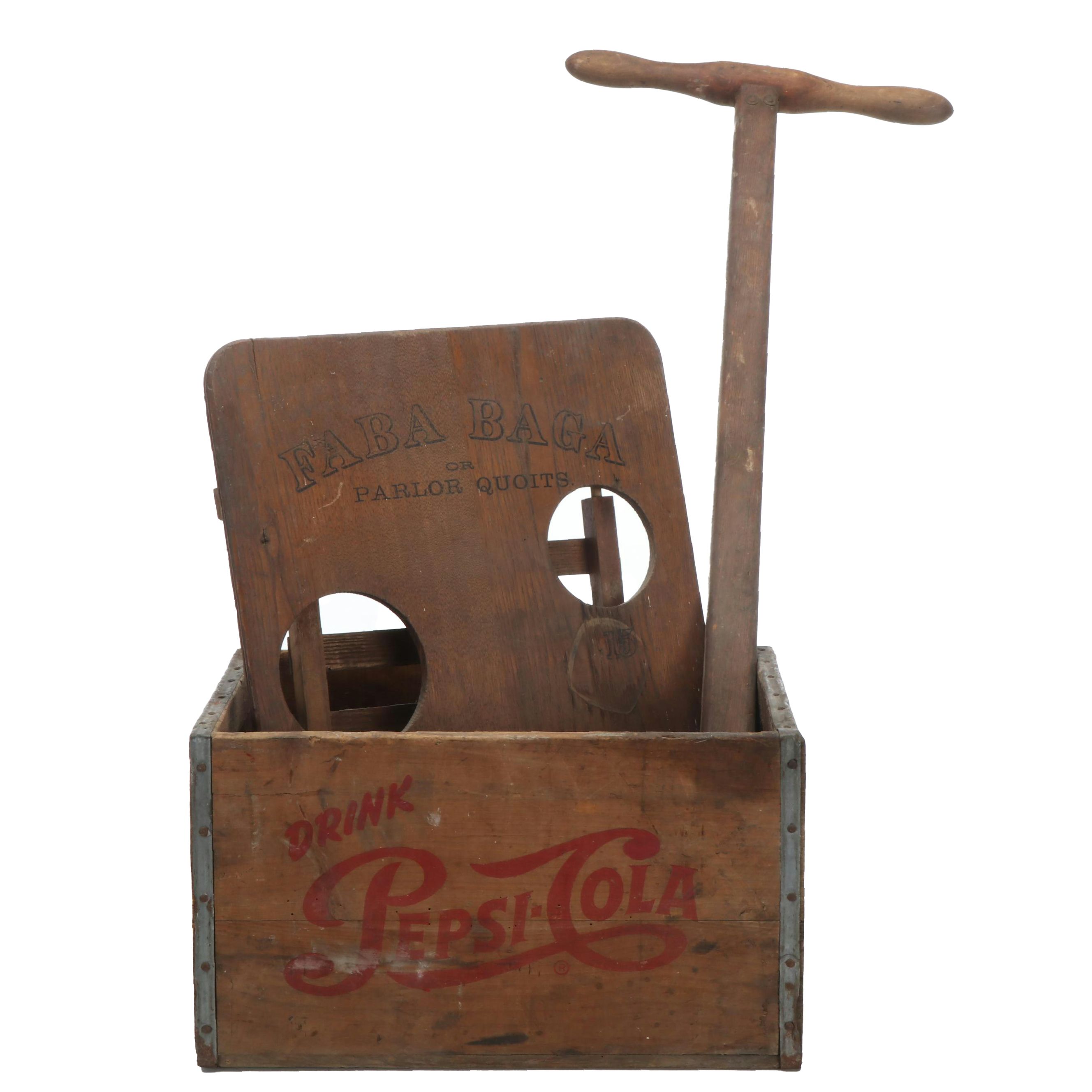 Pepsi-Cola Wood Crate with Wood Parlor Quoits Board and More