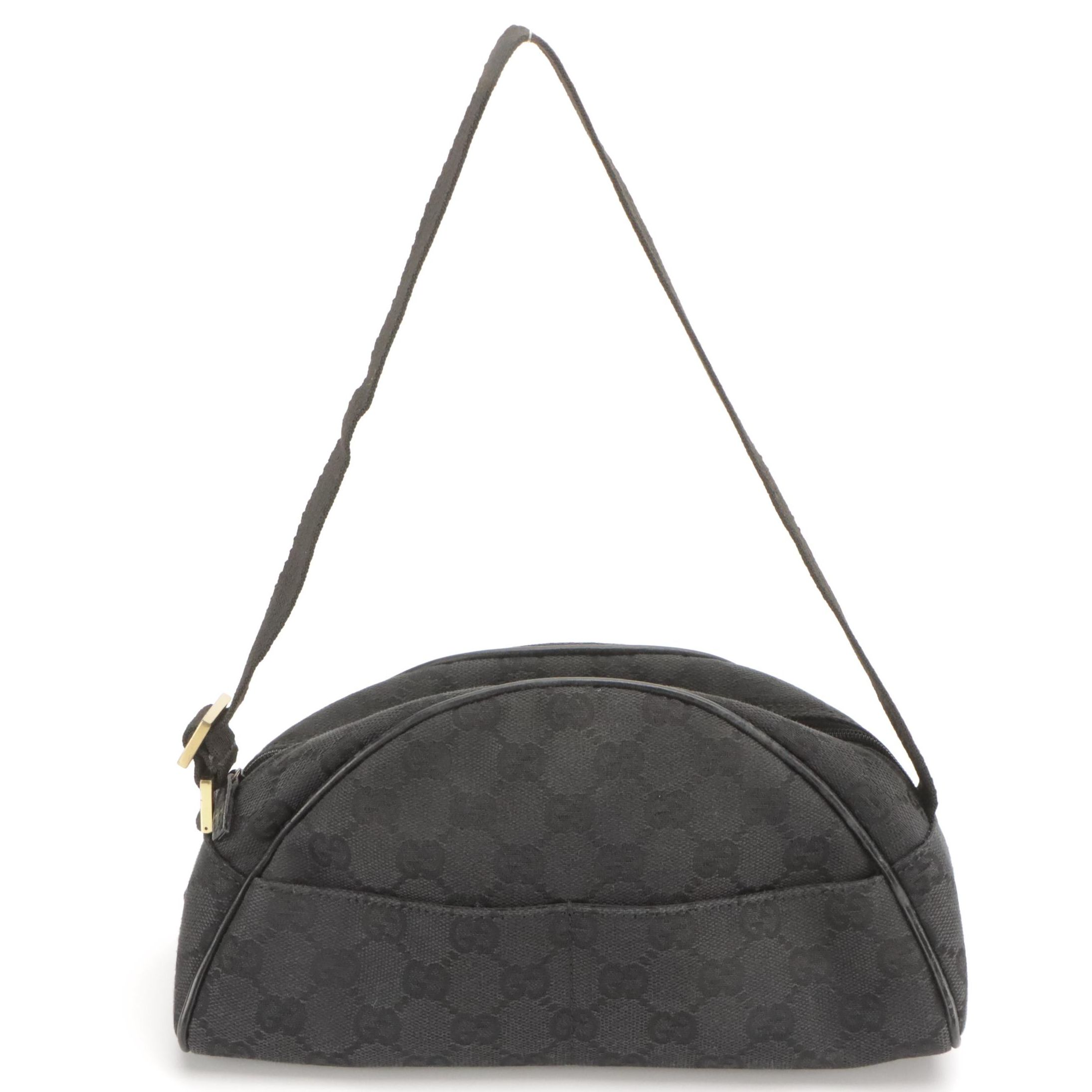 Gucci Mini Domed Half-Moon Shoulder Bag in Black GG Canvas