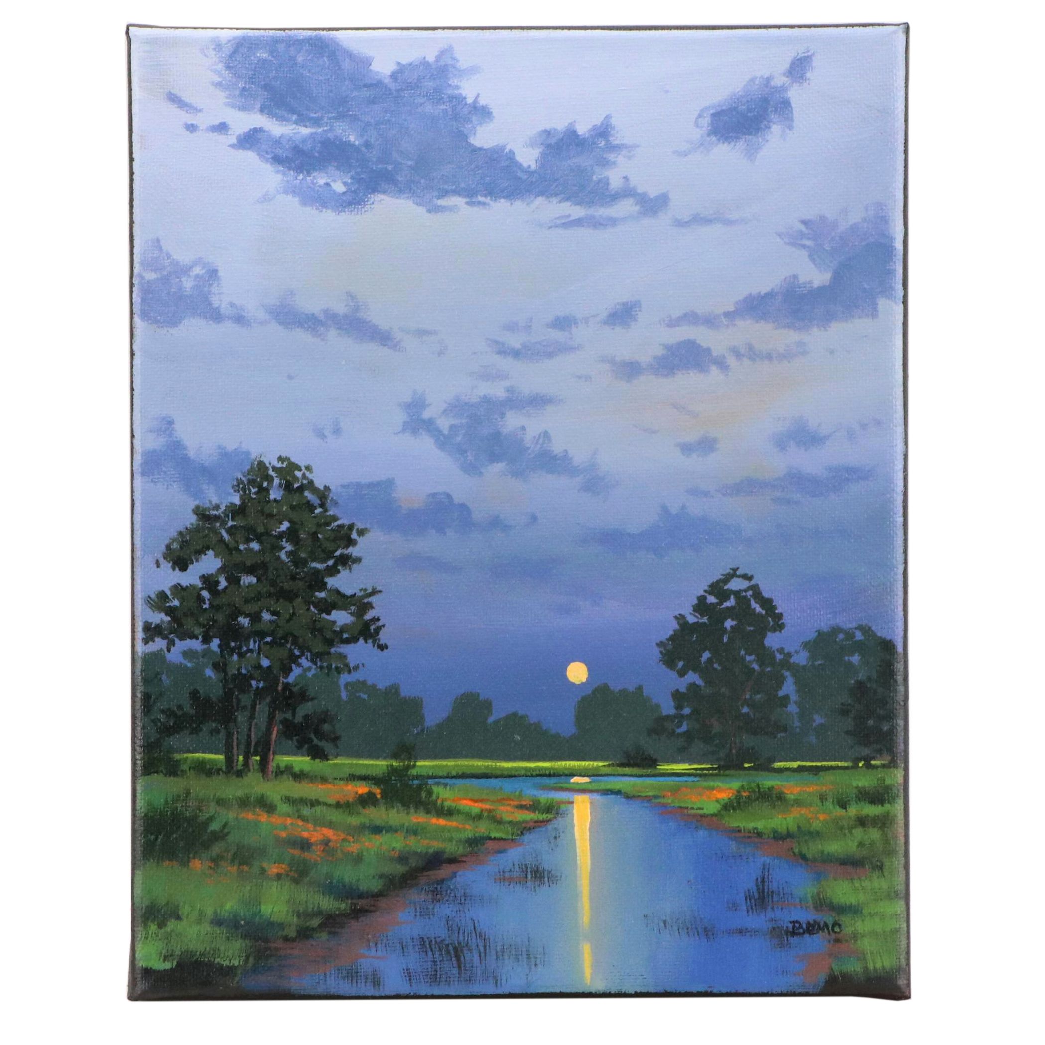 Douglas “Bumo” Johnpeer Nocturne Landscape Oil Painting, 2025