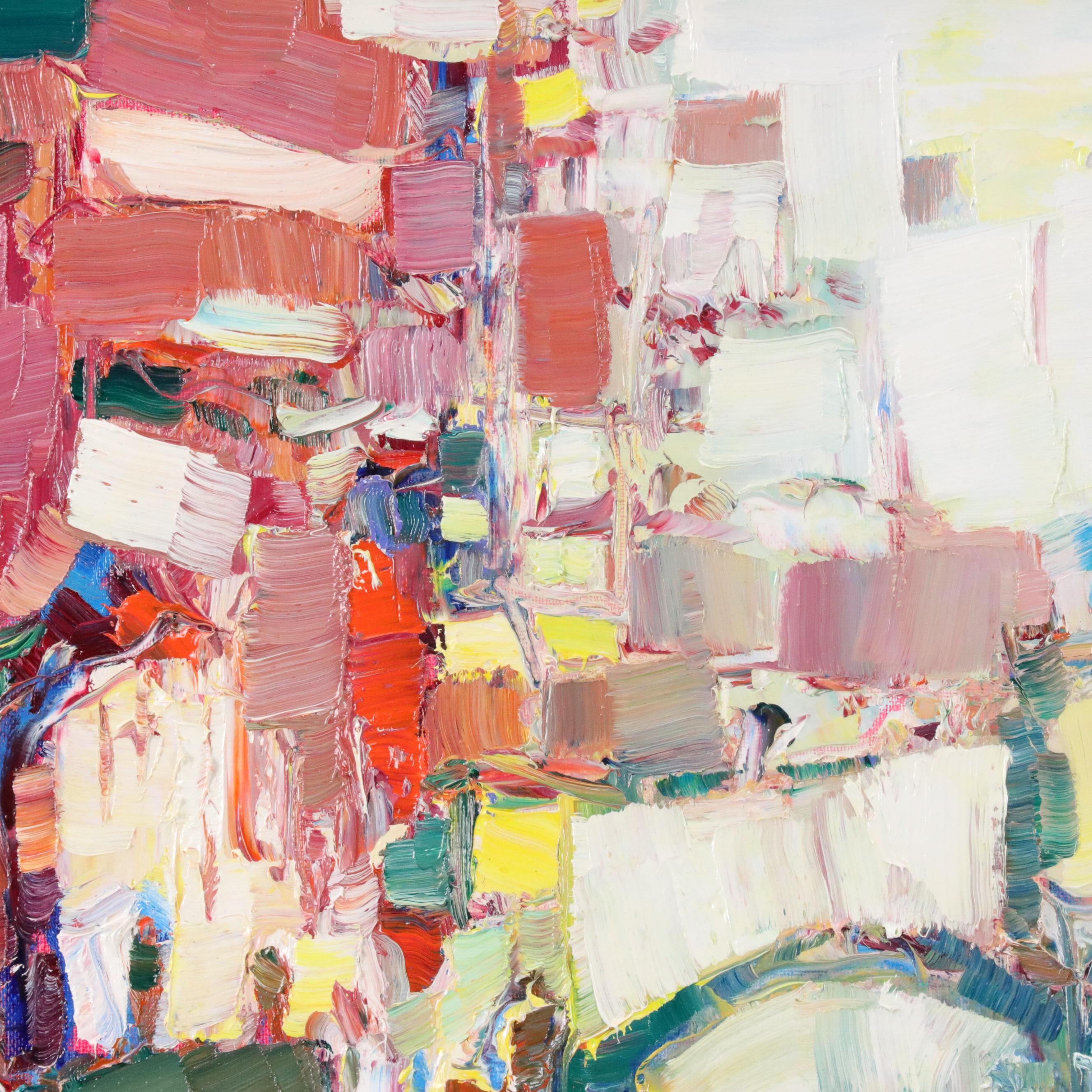 Serguei Novitchkov Stylized Oil Painting "Abstraction of the City on Water"