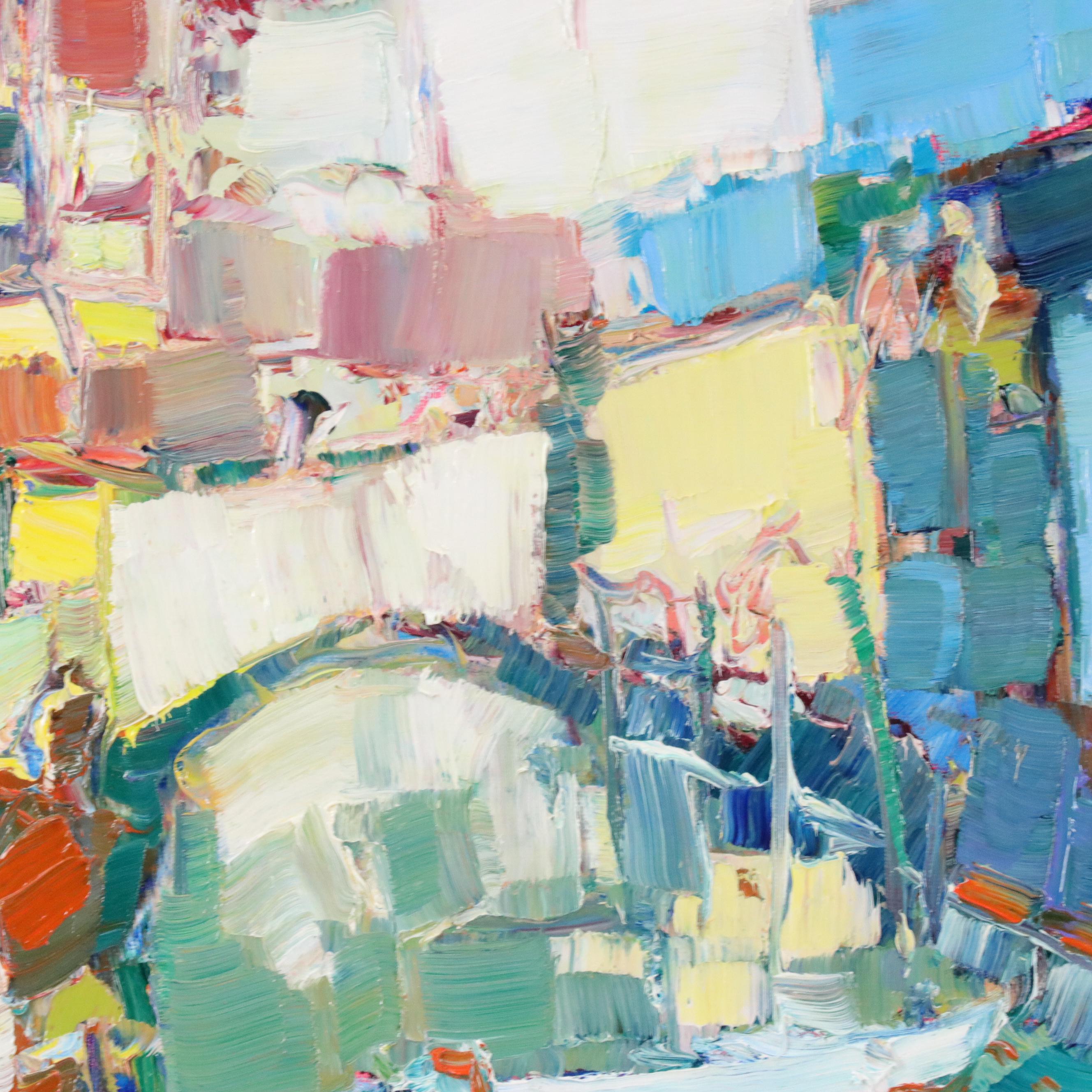 Serguei Novitchkov Stylized Oil Painting "Abstraction of the City on Water"