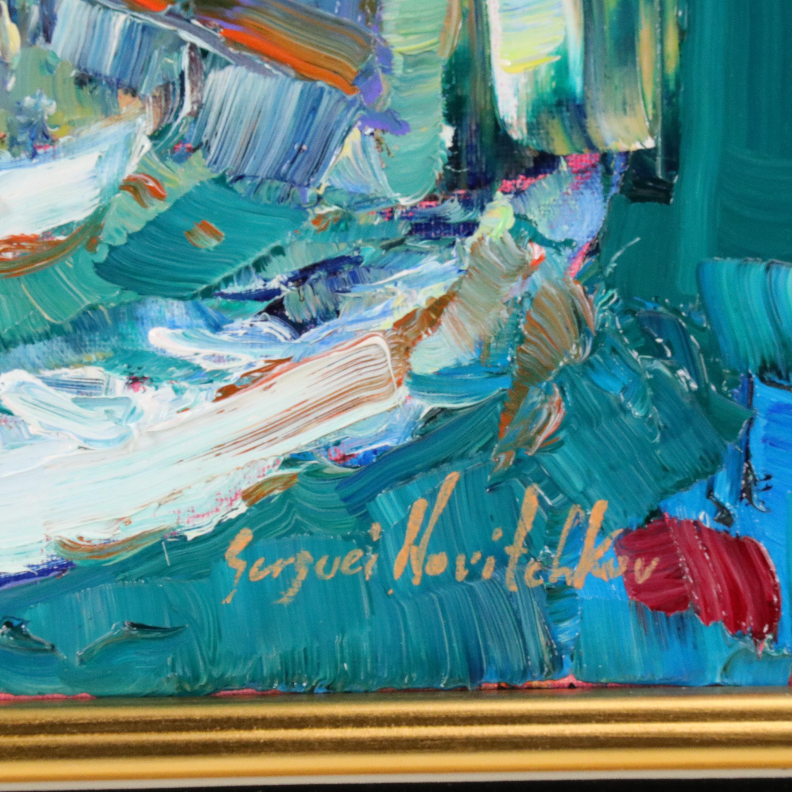 Serguei Novitchkov Stylized Oil Painting "Abstraction of the City on Water"