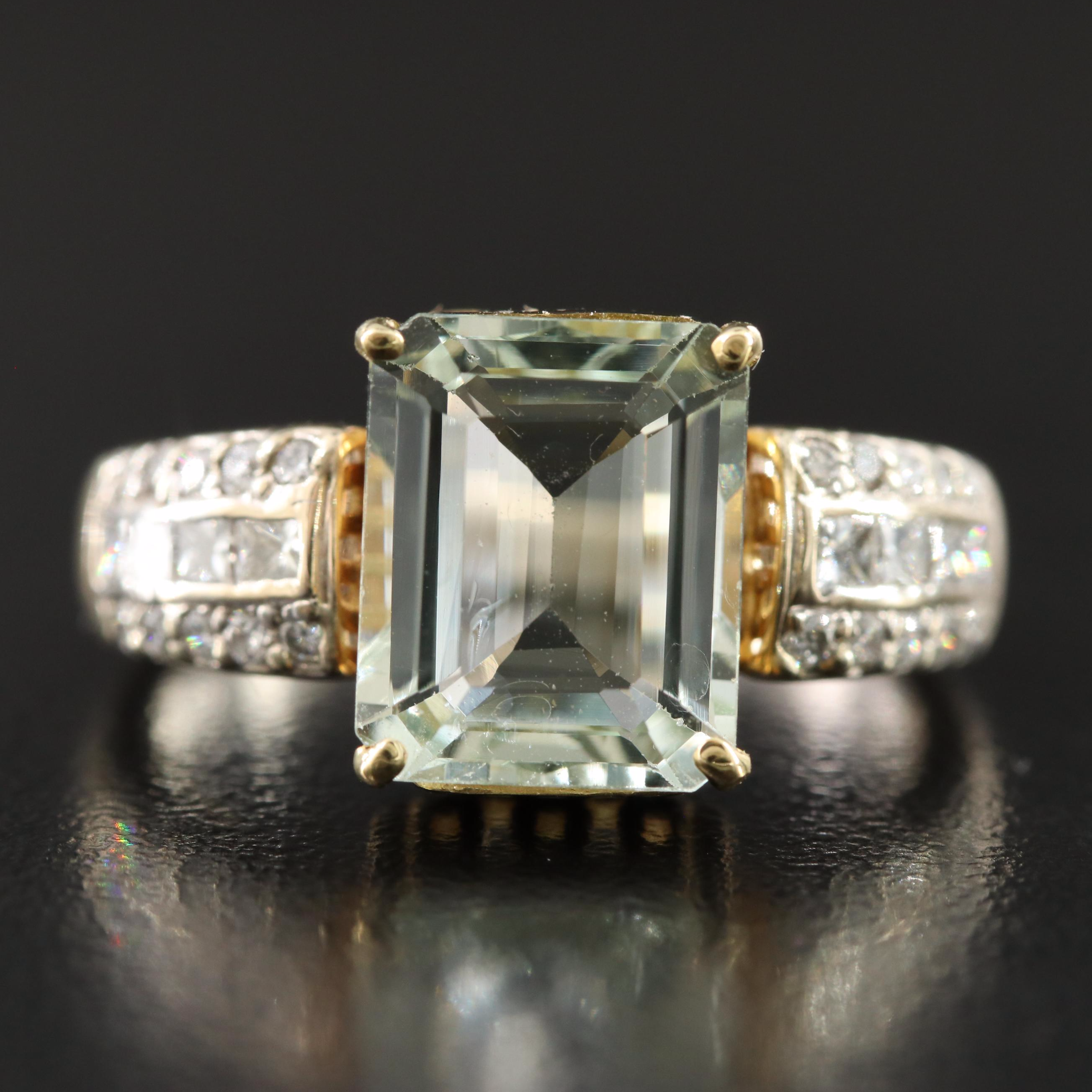 18K Green Beryl and Diamond Ring