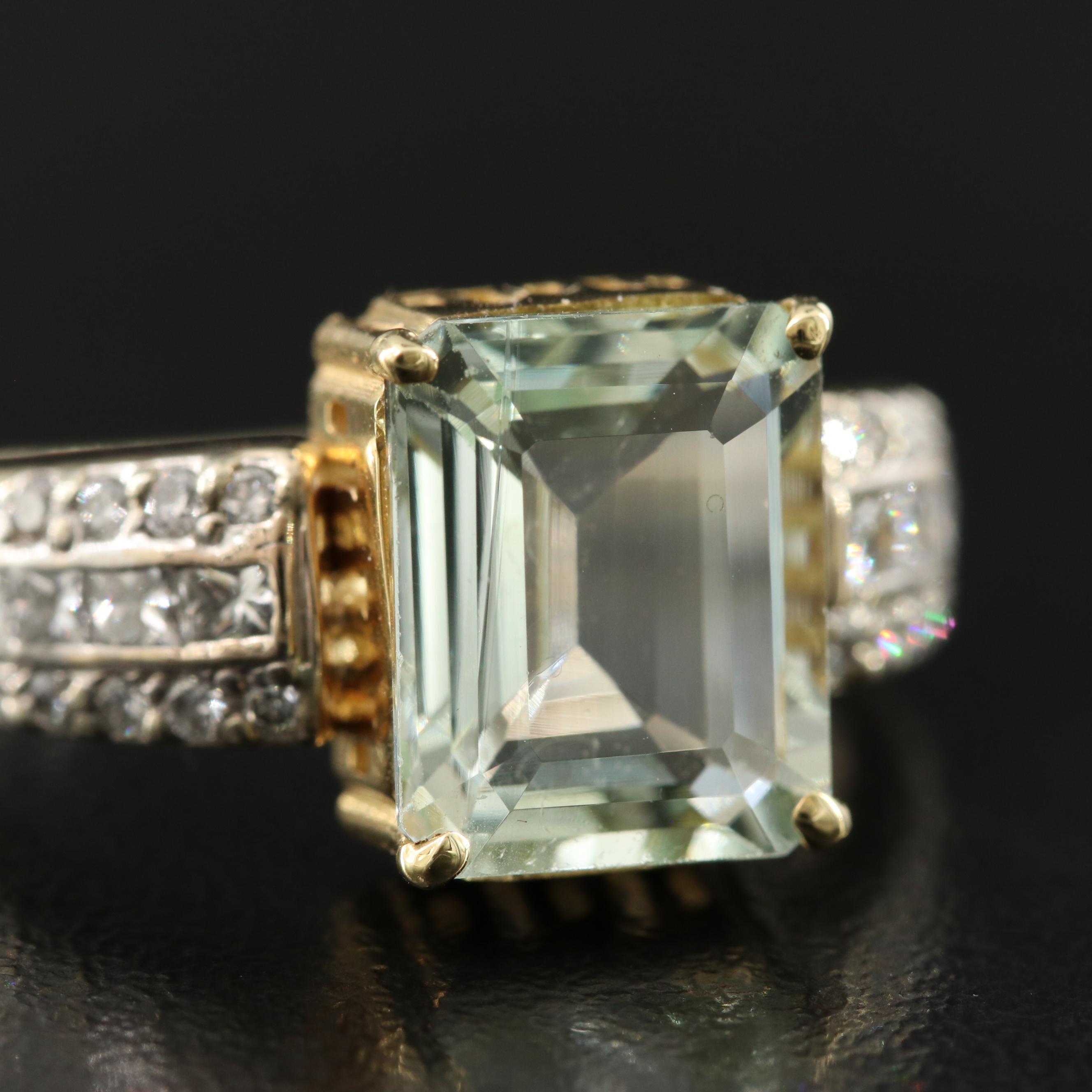 18K Green Beryl and Diamond Ring