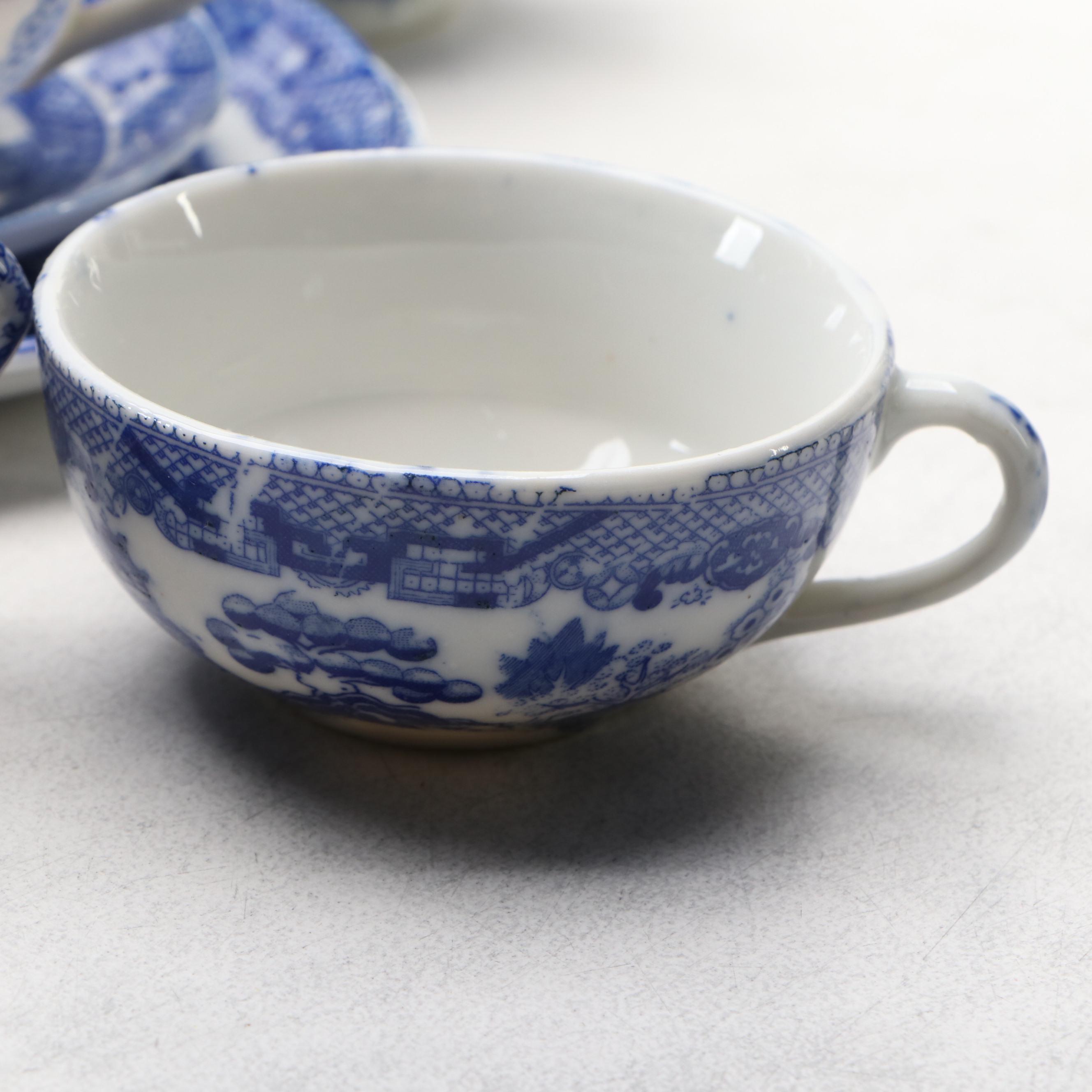 Children's Blue Willow Play Tea Set and Tableware, Mid-20th Century