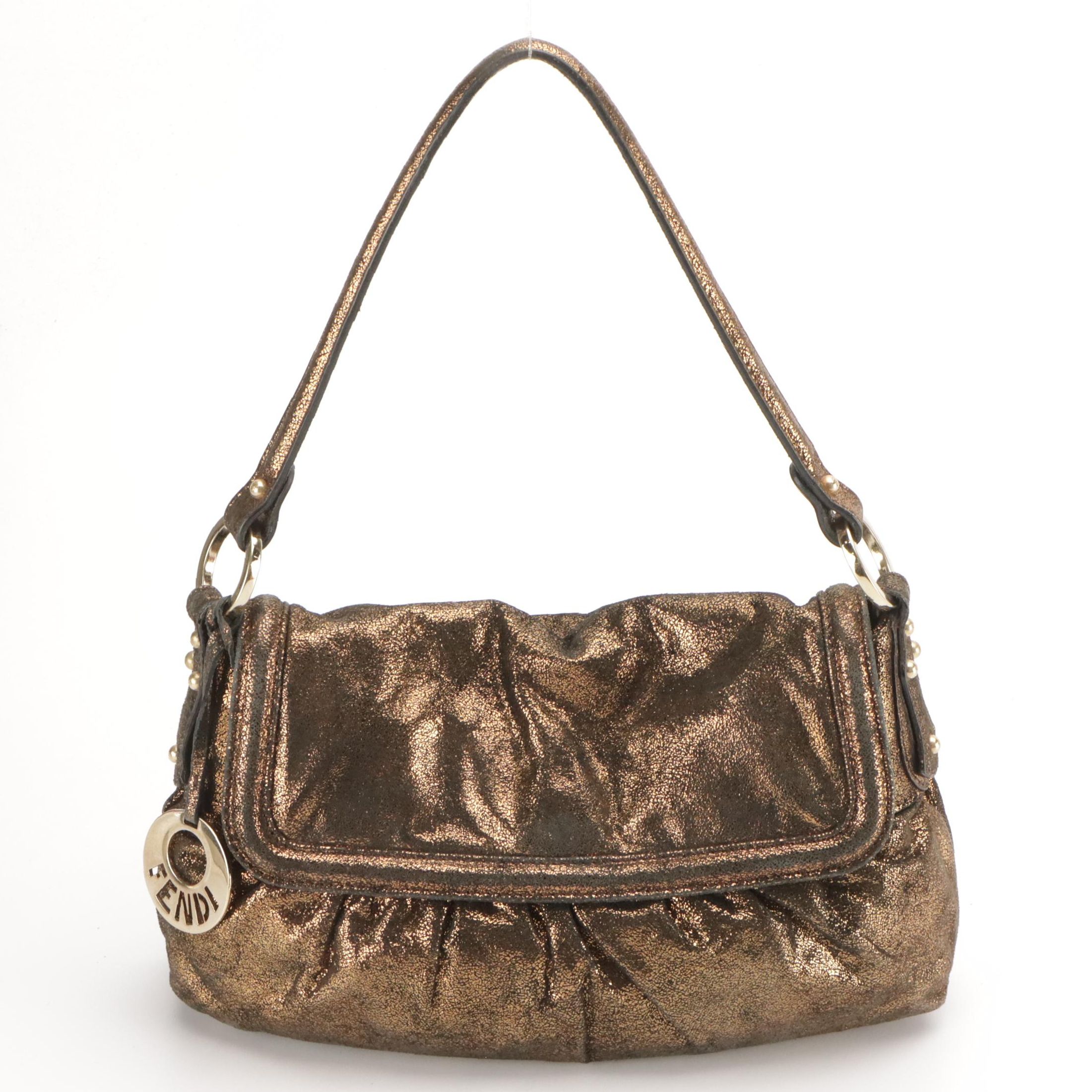 Fendi Chef Baguette Shoulder Bag in Metallic Gold Leather