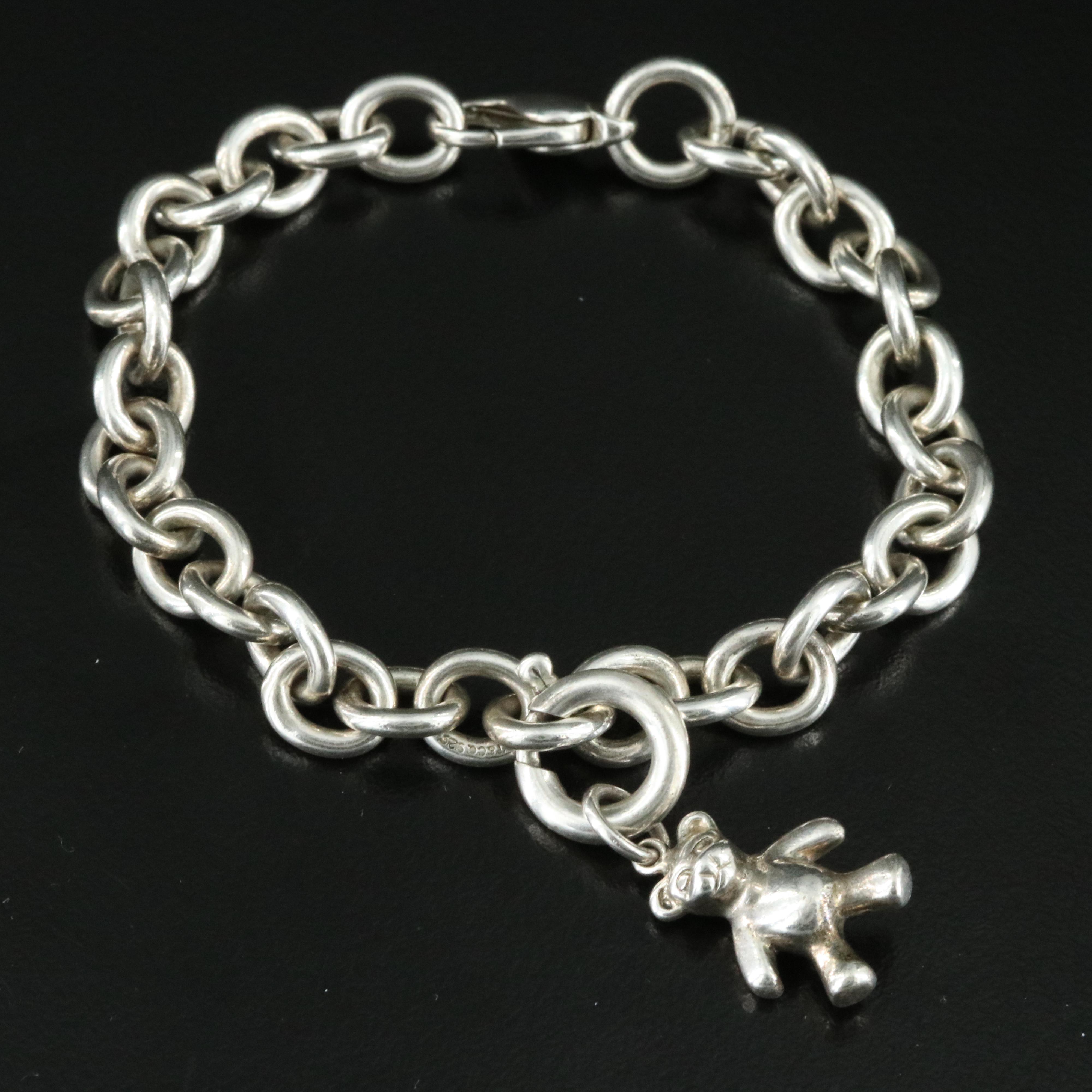 Tiffany & Co. Sterling Classic Charm Bracelet with Teddy Bear Charm