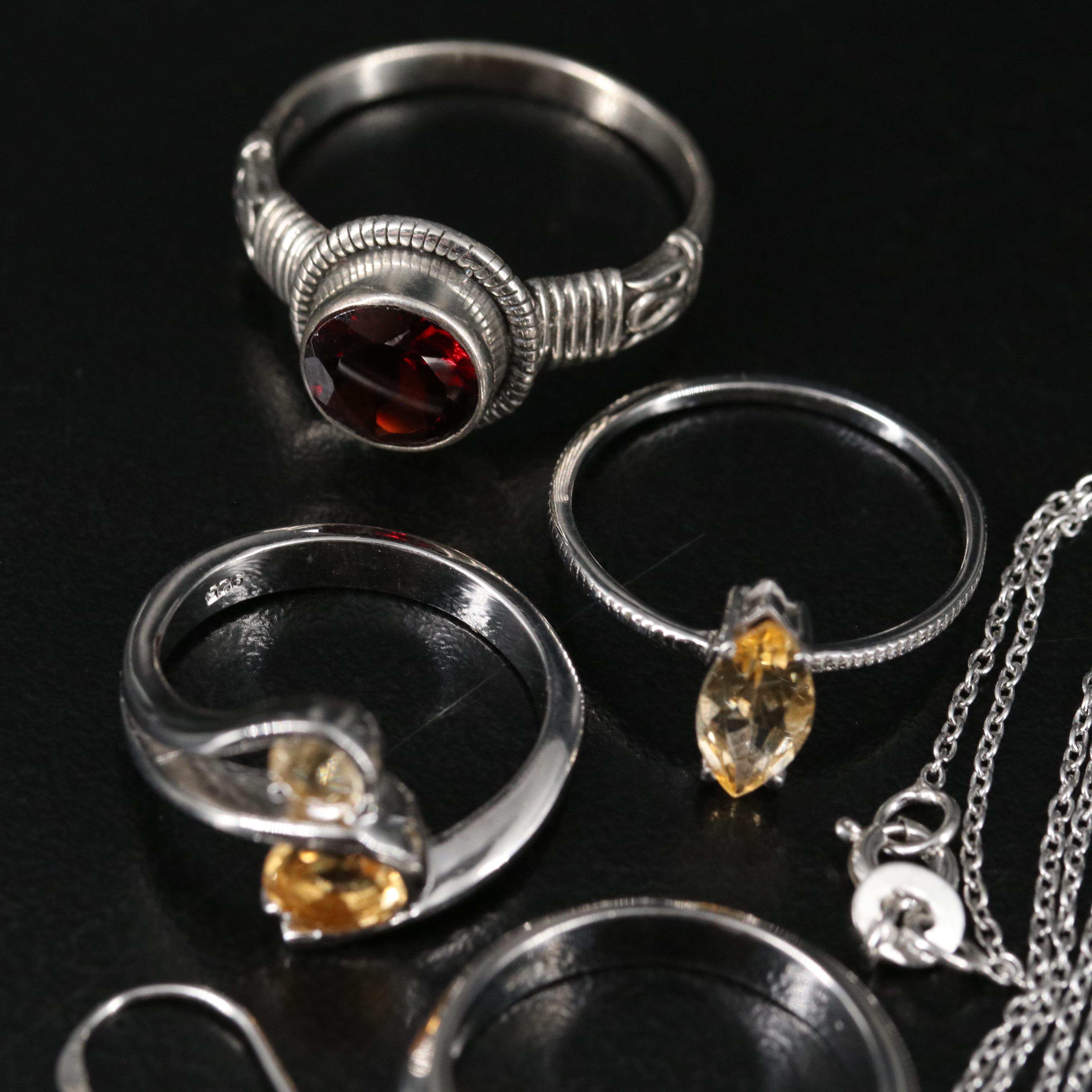 14 Assorted Sterling Silver Rings, Necklaces, Earrings, and Pendants