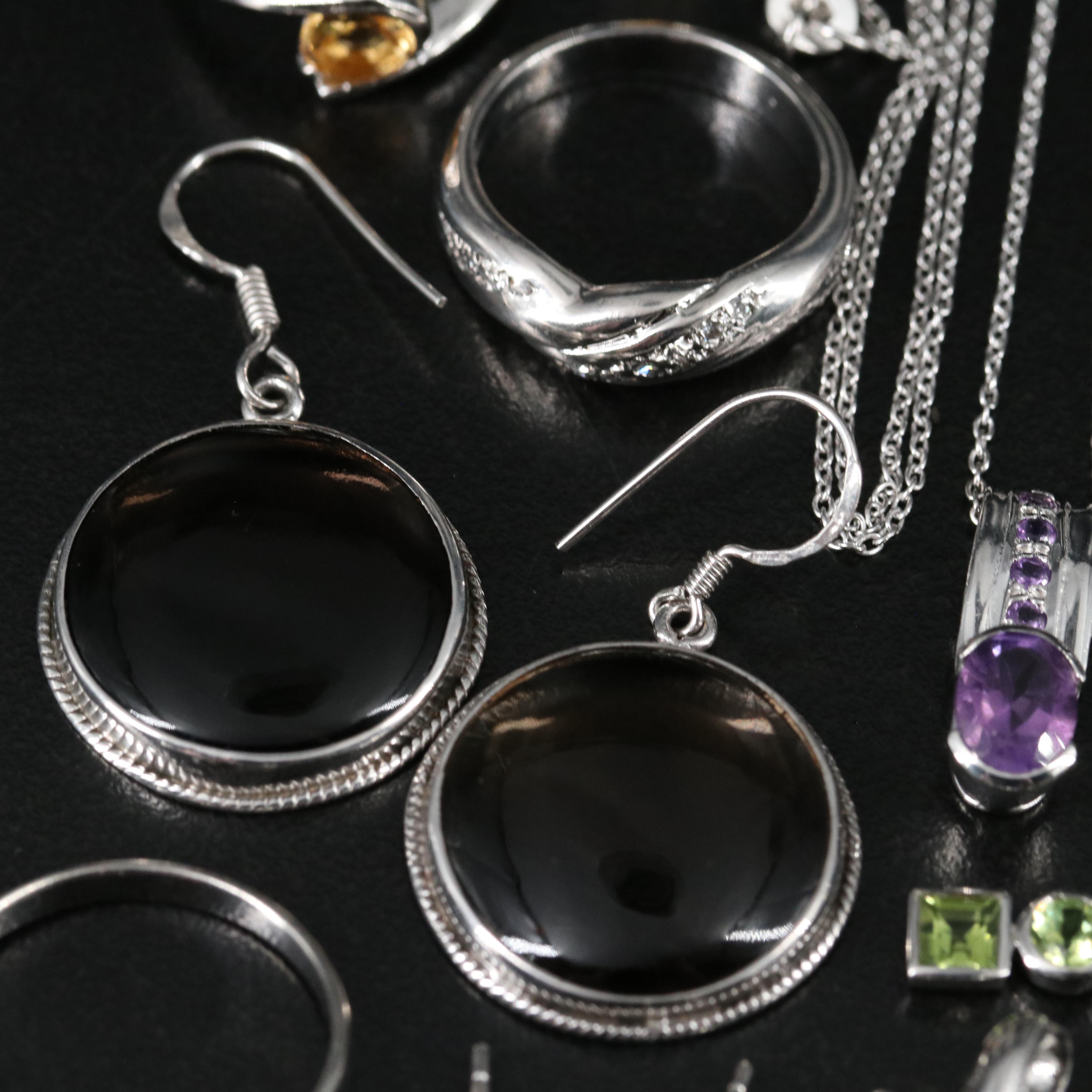 14 Assorted Sterling Silver Rings, Necklaces, Earrings, and Pendants