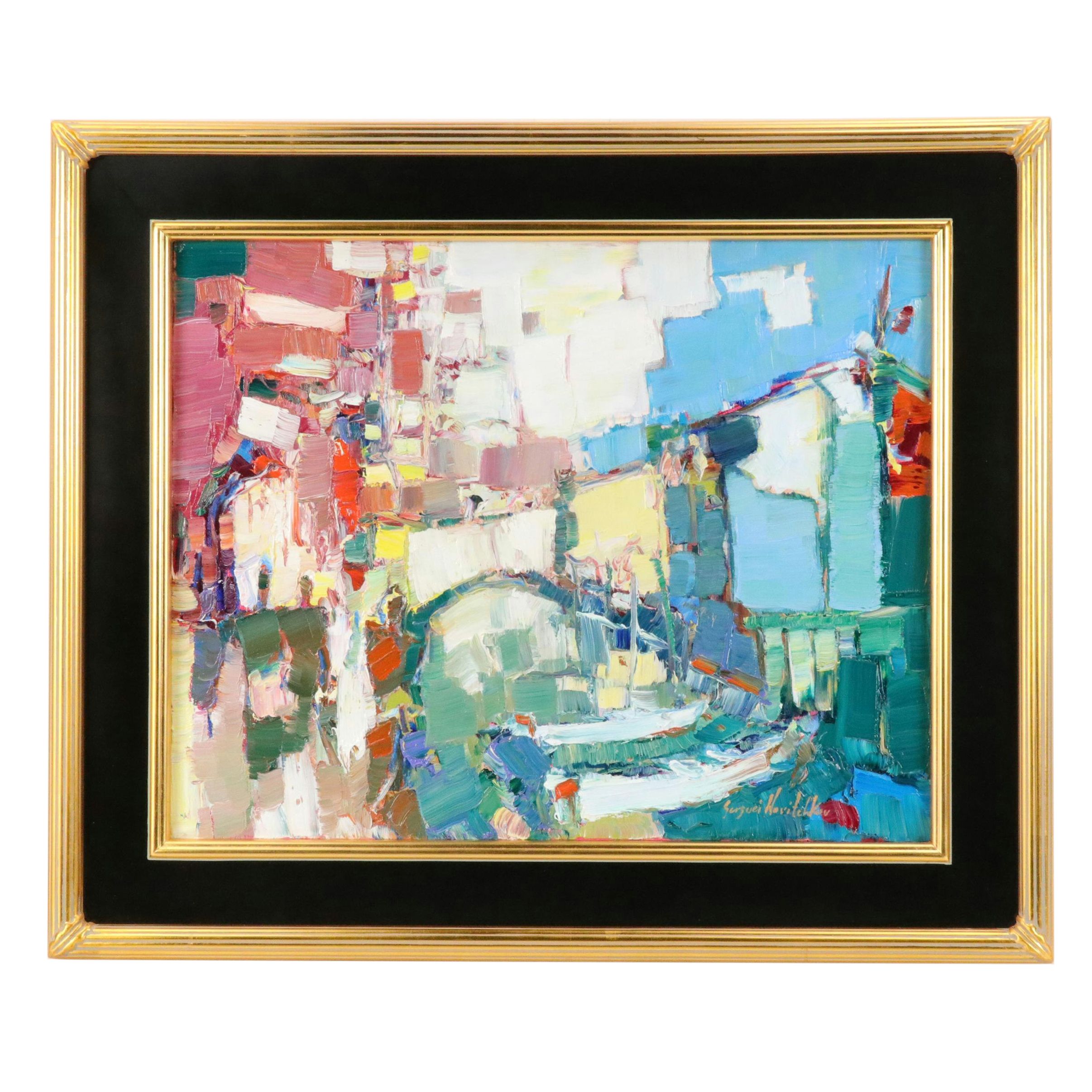 Serguei Novitchkov Stylized Oil Painting "Abstraction of the City on Water"