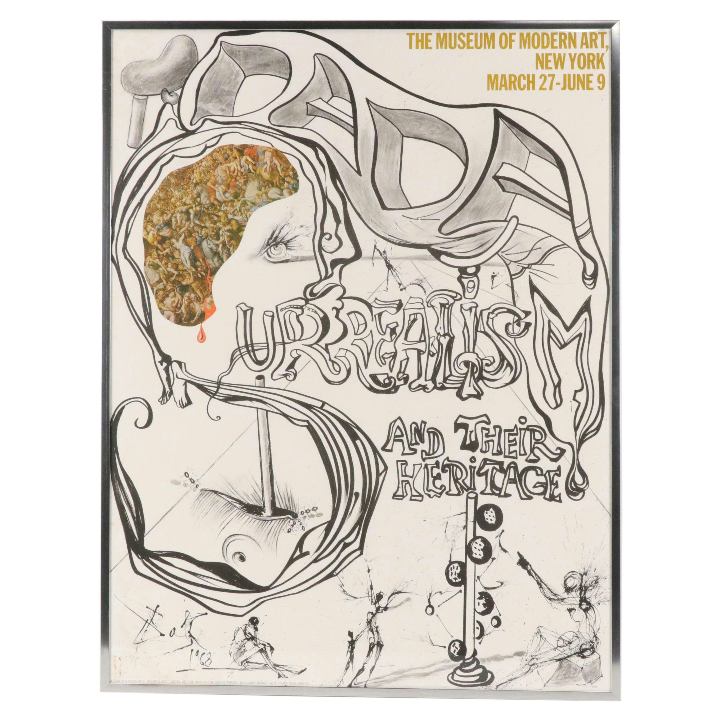 Salvador Dalí Exhibition Poster "Dada Surrealism and Their Heritage," 1968