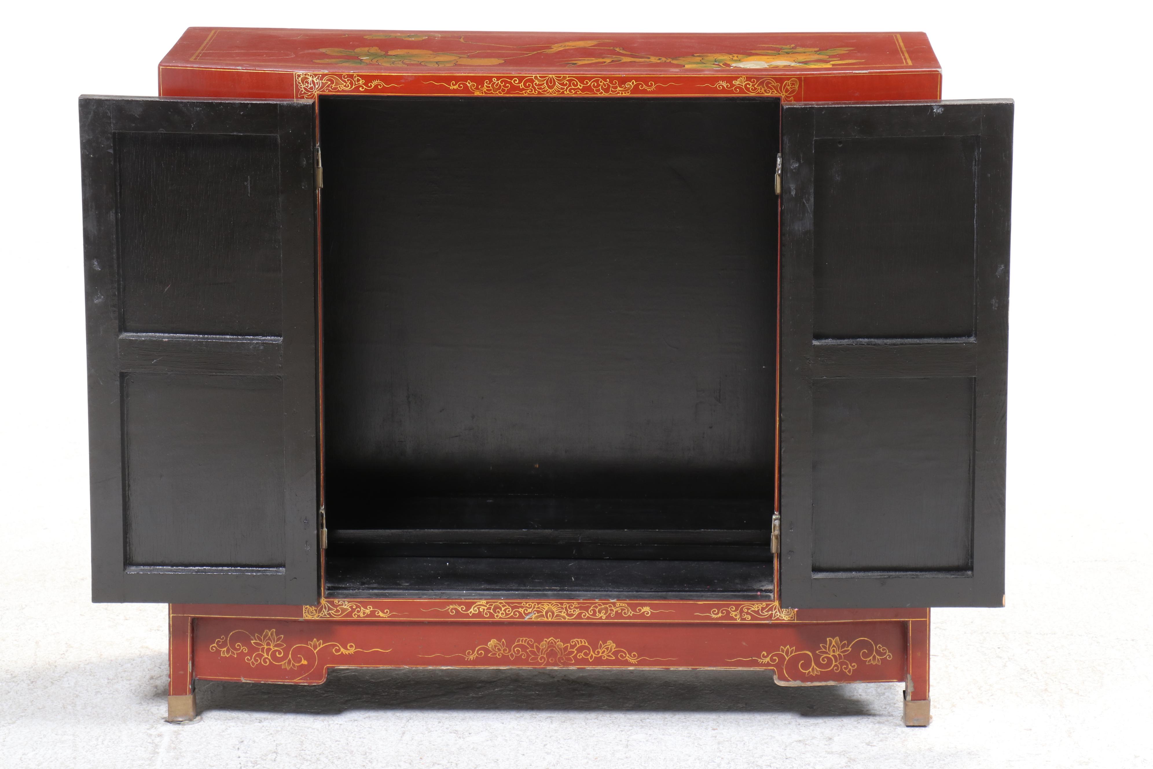 1/2 Chinese Red and Gilt-Lacquered Side Cabinet