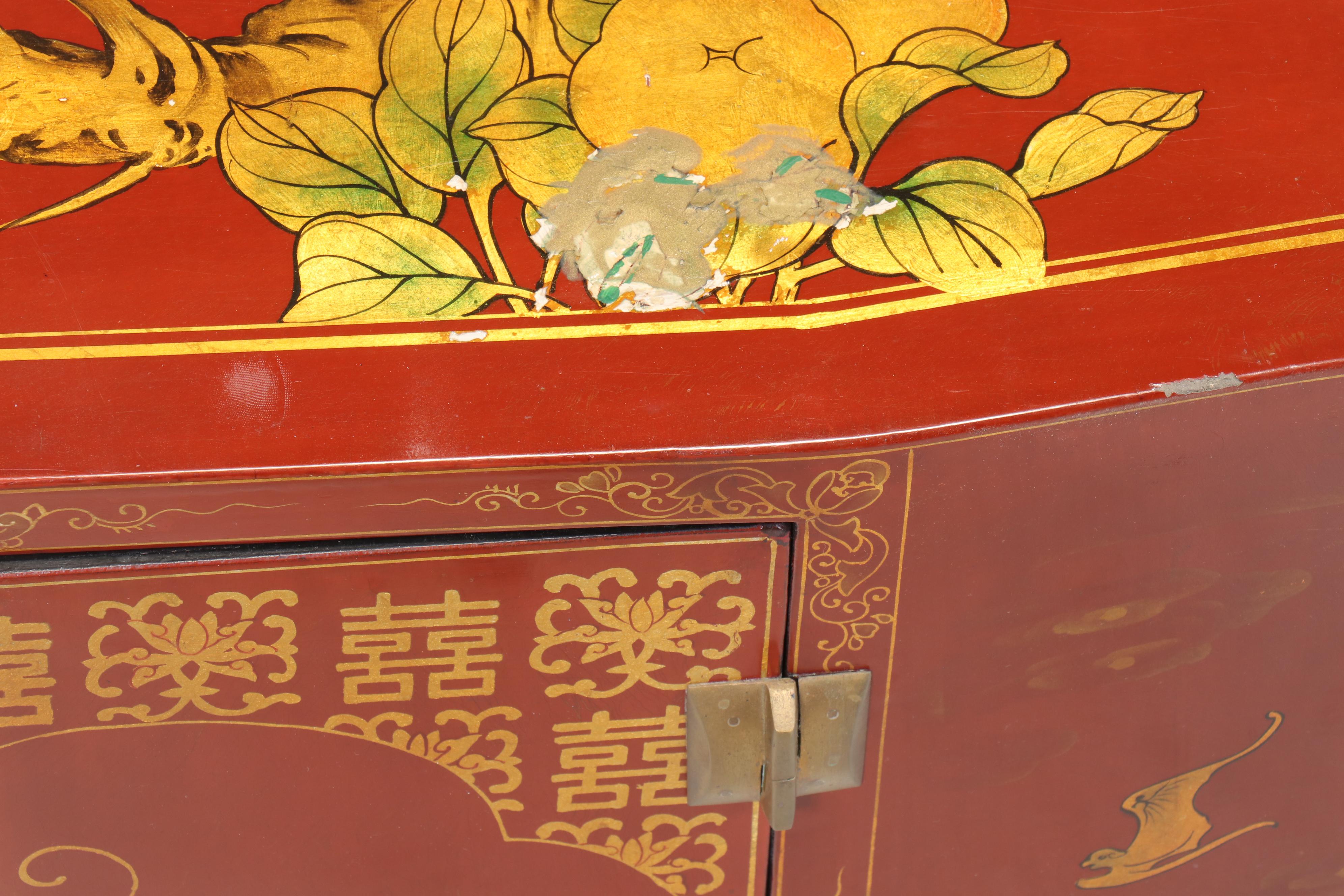 1/2 Chinese Red and Gilt-Lacquered Side Cabinet