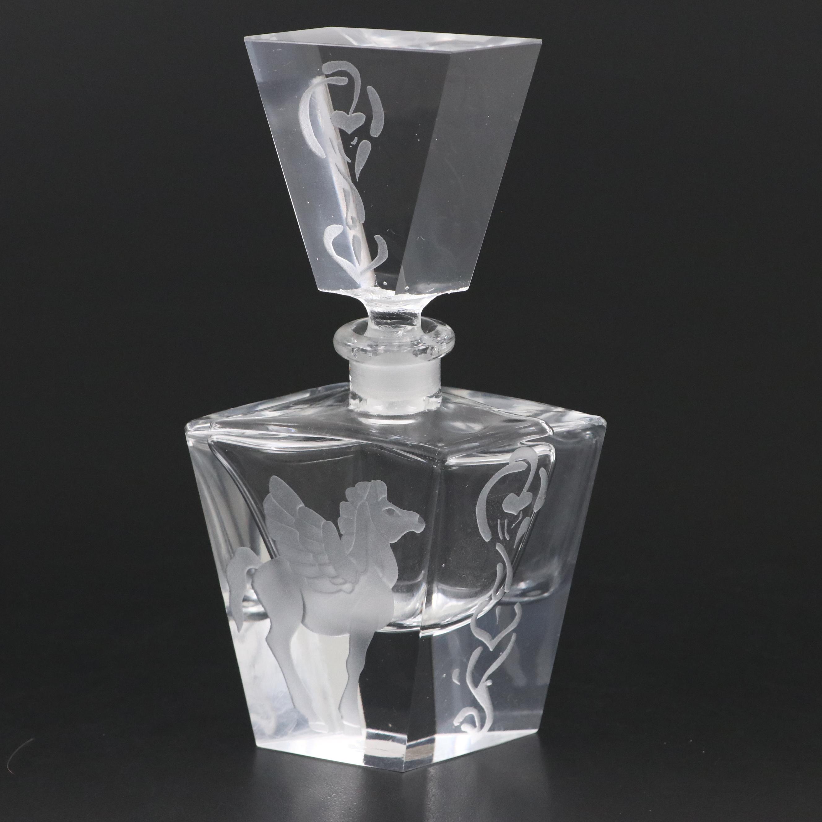 Bohemian Frosted Etched Faceted Crystal Perfume Bottle