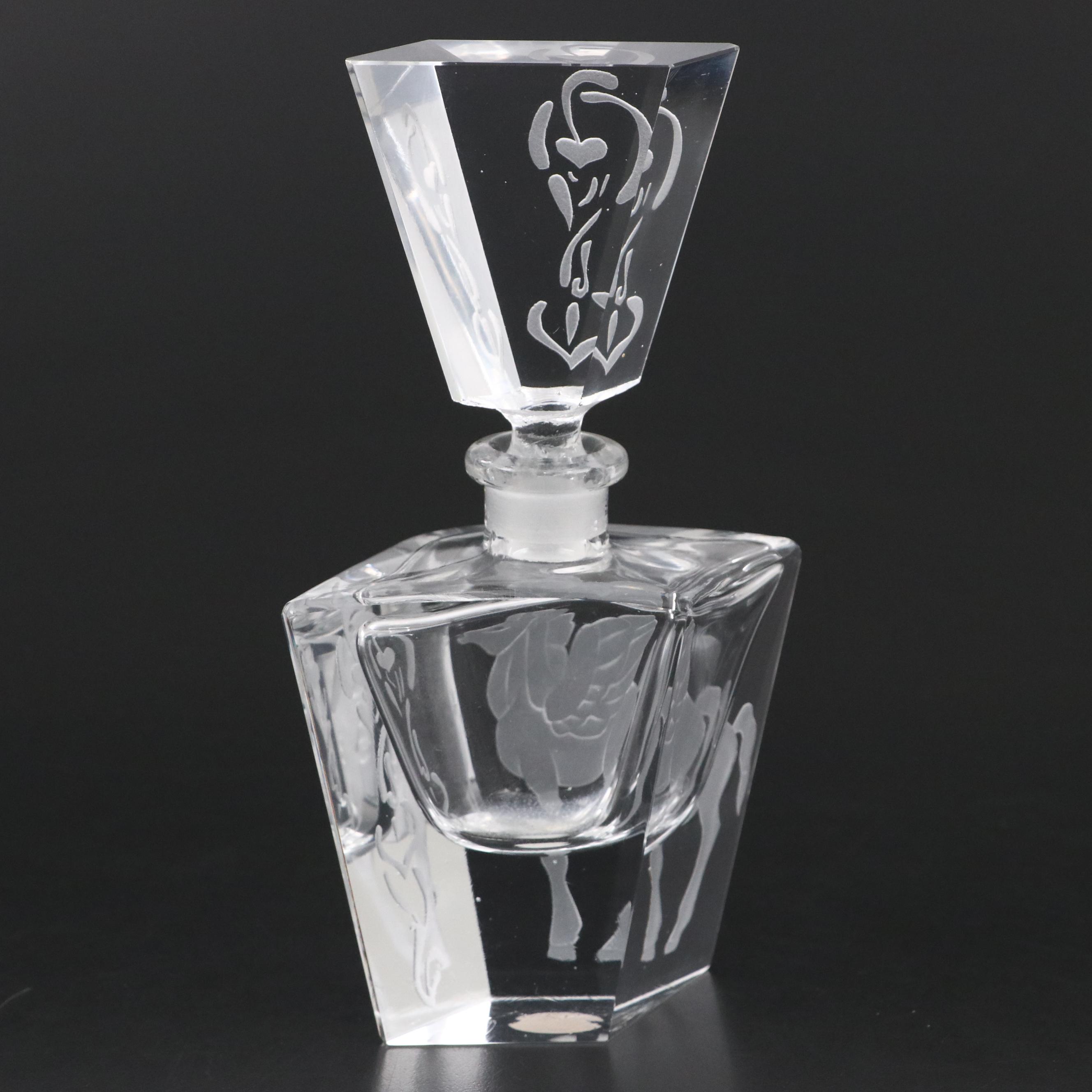 Bohemian Frosted Etched Faceted Crystal Perfume Bottle