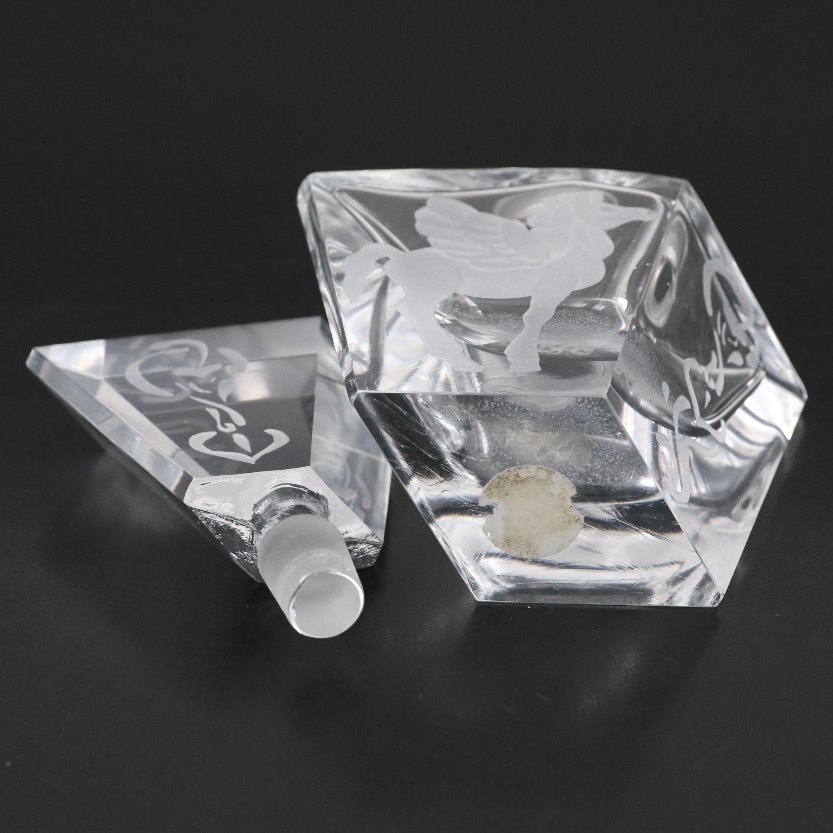 Bohemian Frosted Etched Faceted Crystal Perfume Bottle