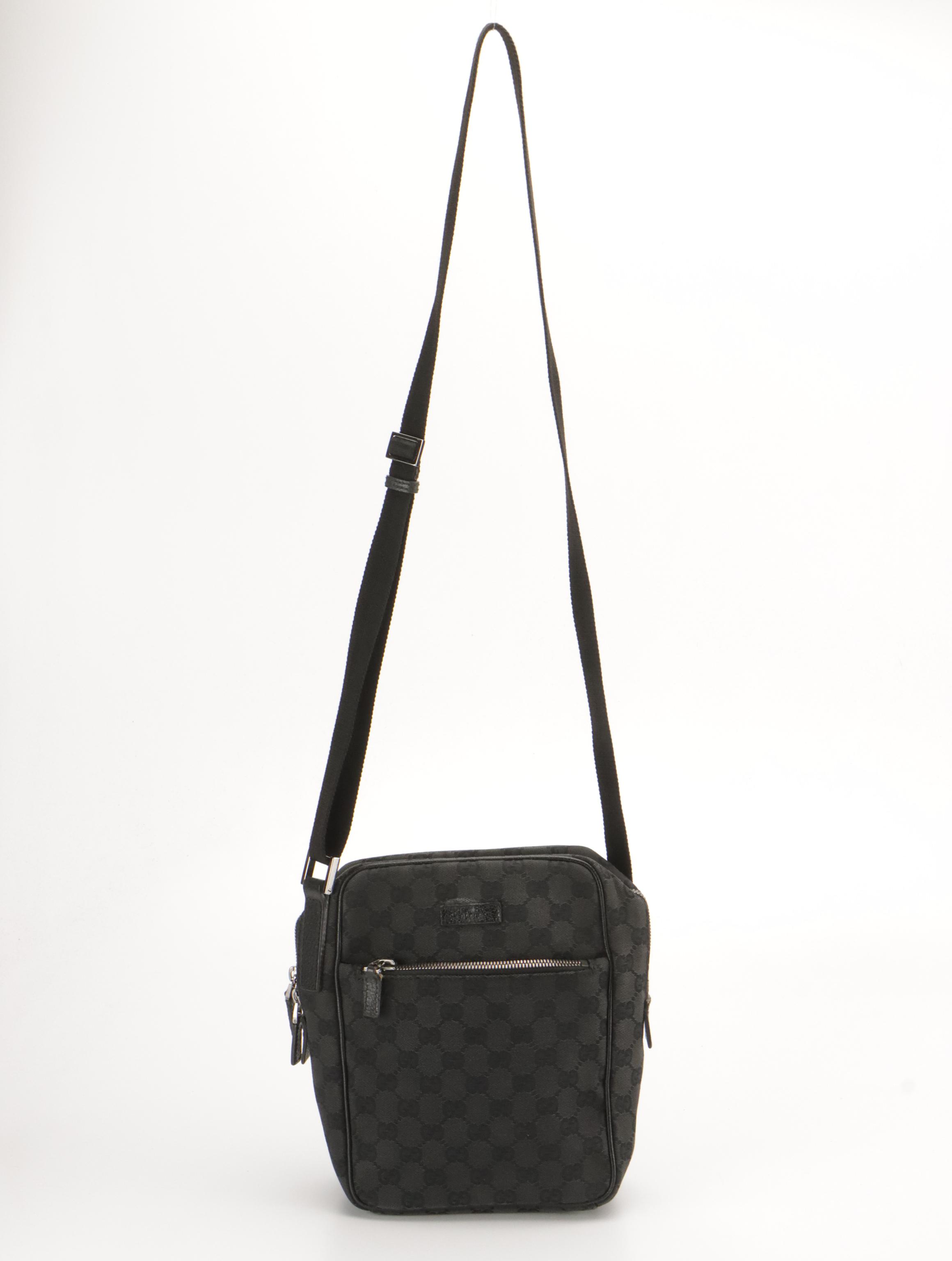 Gucci Black GG Canvas Zip-Around Crossbody Messenger Bag
