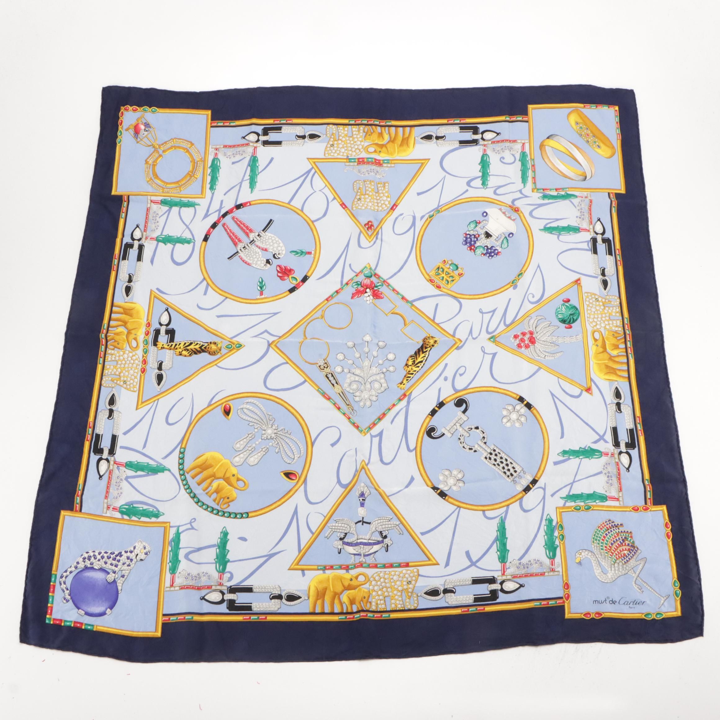 Must De Cartier Printed Silk Scarf with Box