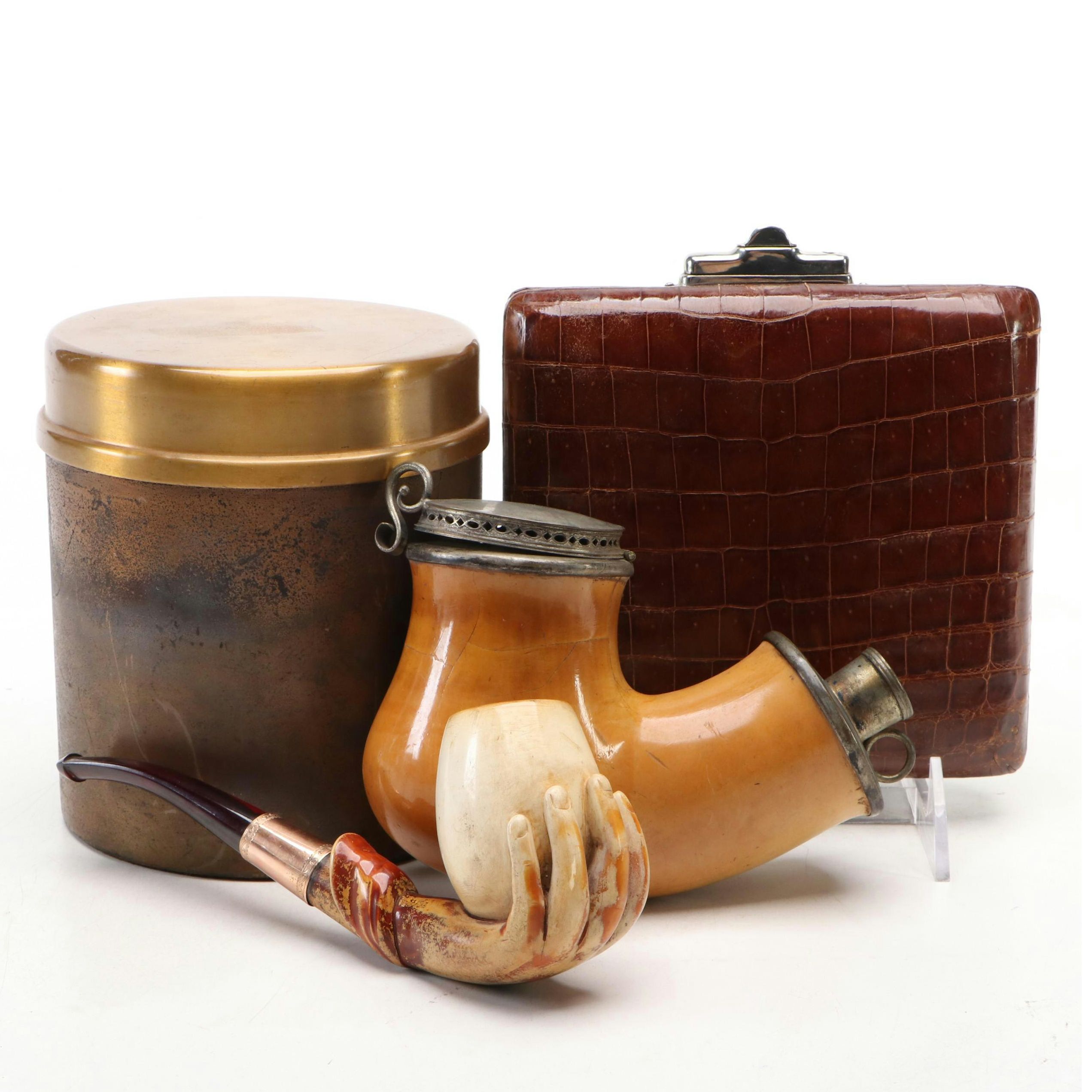 Duk-It Humidor, Meerschaum Pipes, Embossed Alligator Cigarette Case