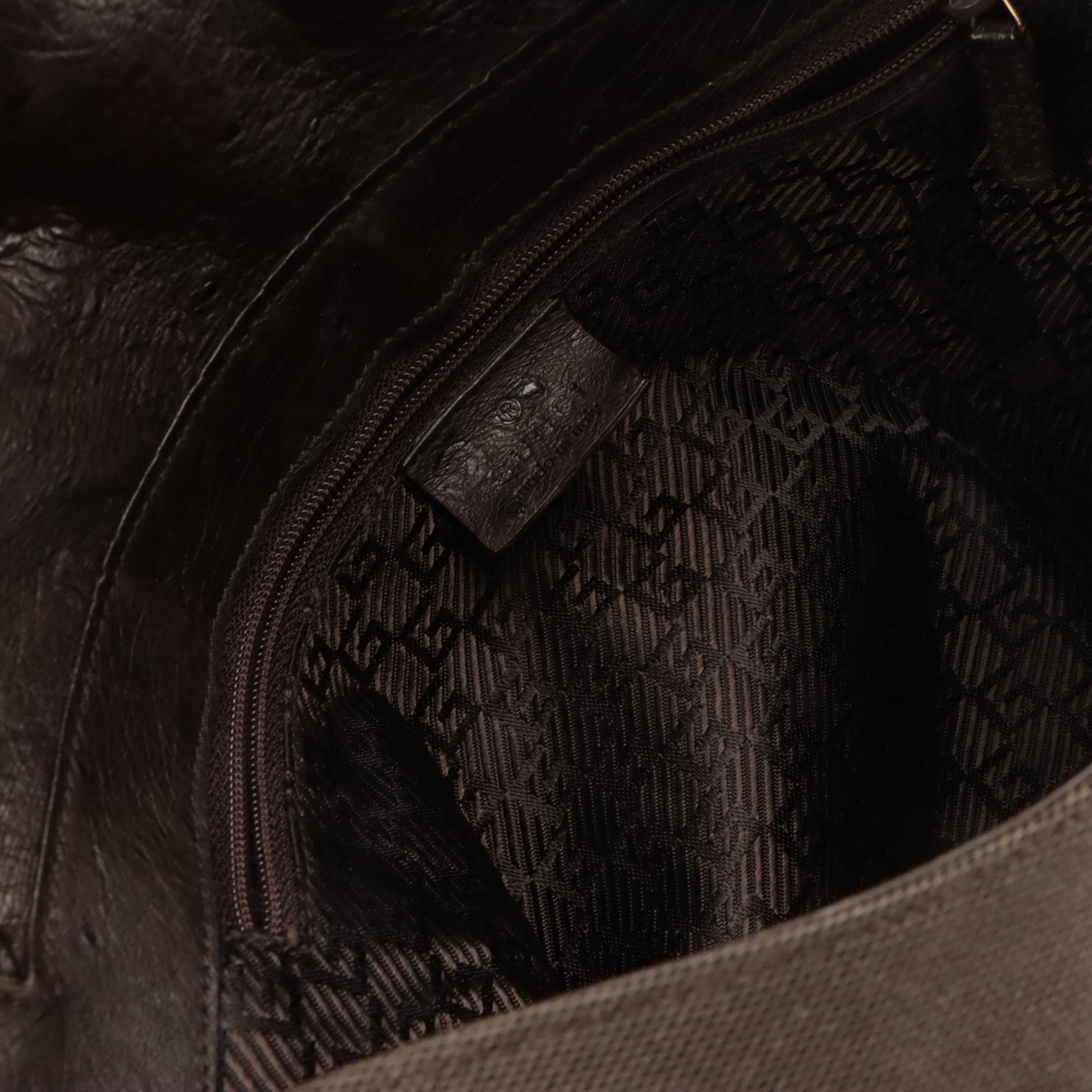 Gucci Mocha Brown Canvas and Ostrich Leather Chain Strap Shoulder Bag