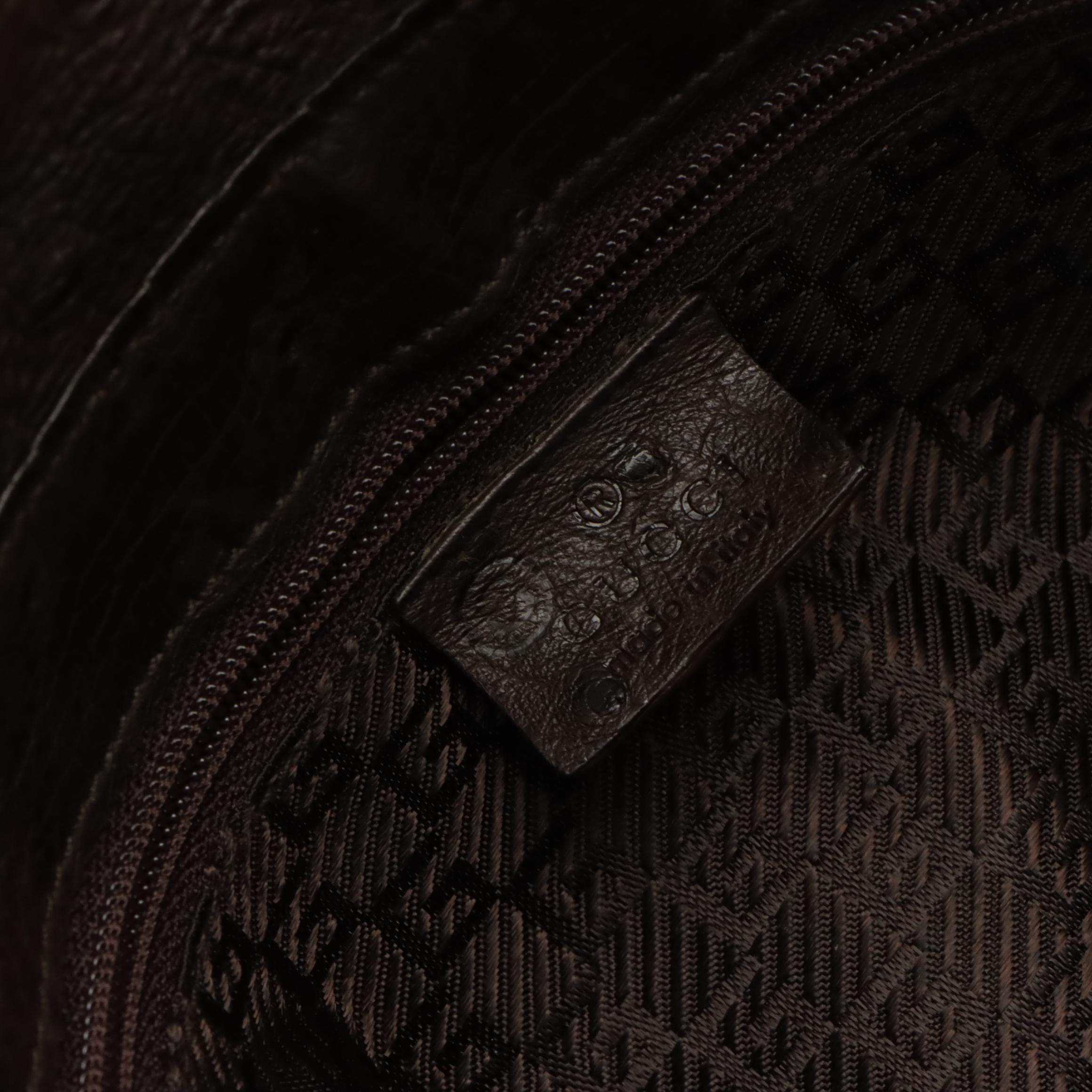 Gucci Mocha Brown Canvas and Ostrich Leather Chain Strap Shoulder Bag