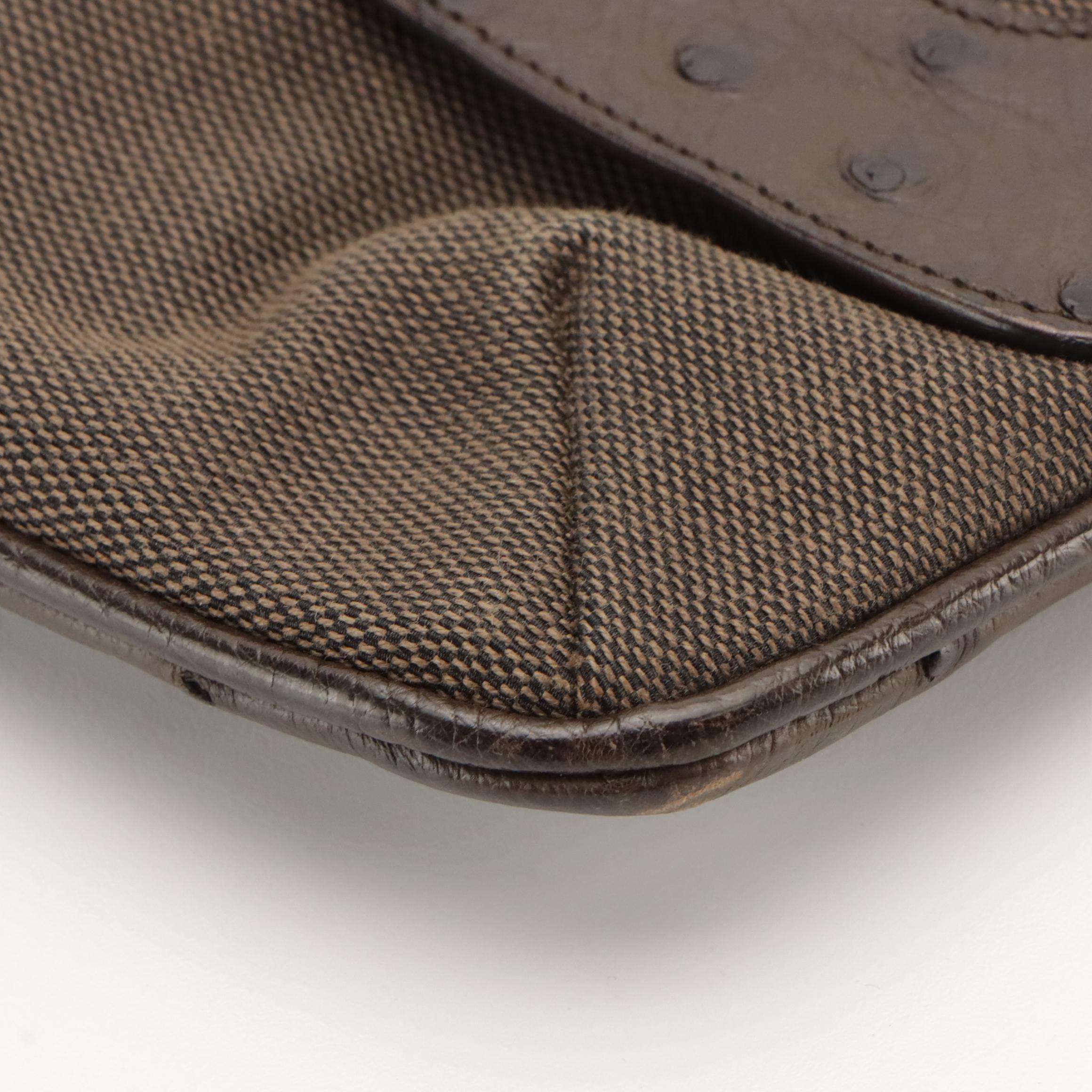 Gucci Mocha Brown Canvas and Ostrich Leather Chain Strap Shoulder Bag