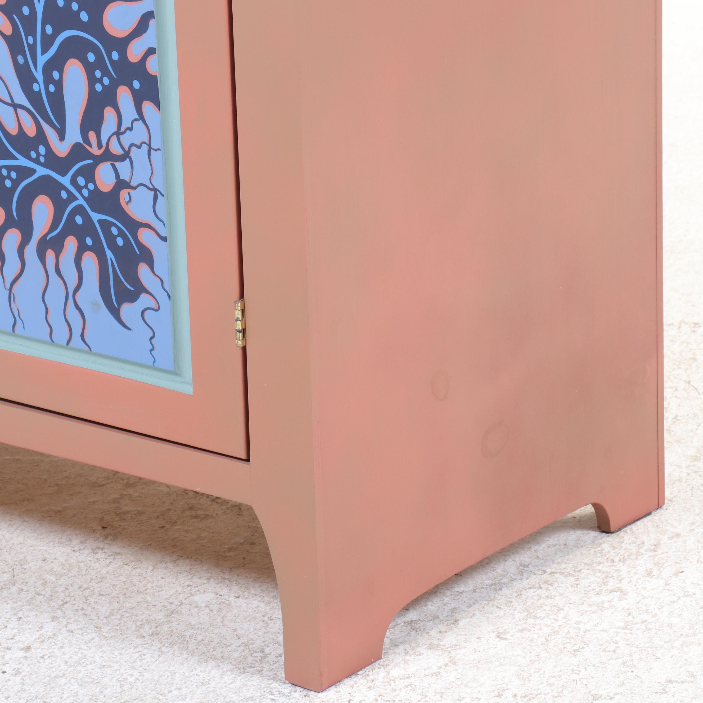 Hand-Painted Blue and Peach Wood Cabinet, 1999–2000