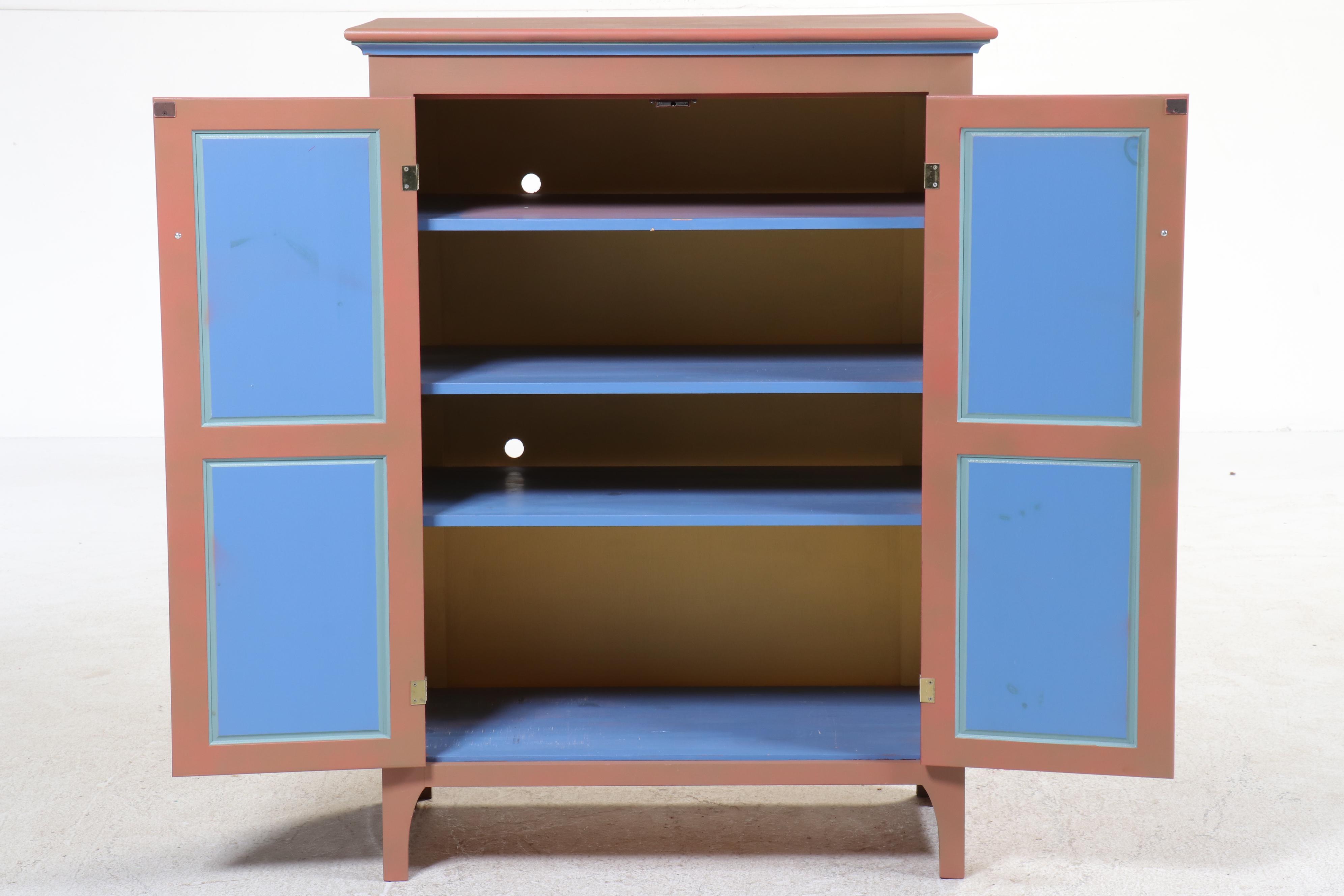 Hand-Painted Blue and Peach Wood Cabinet, 1999–2000