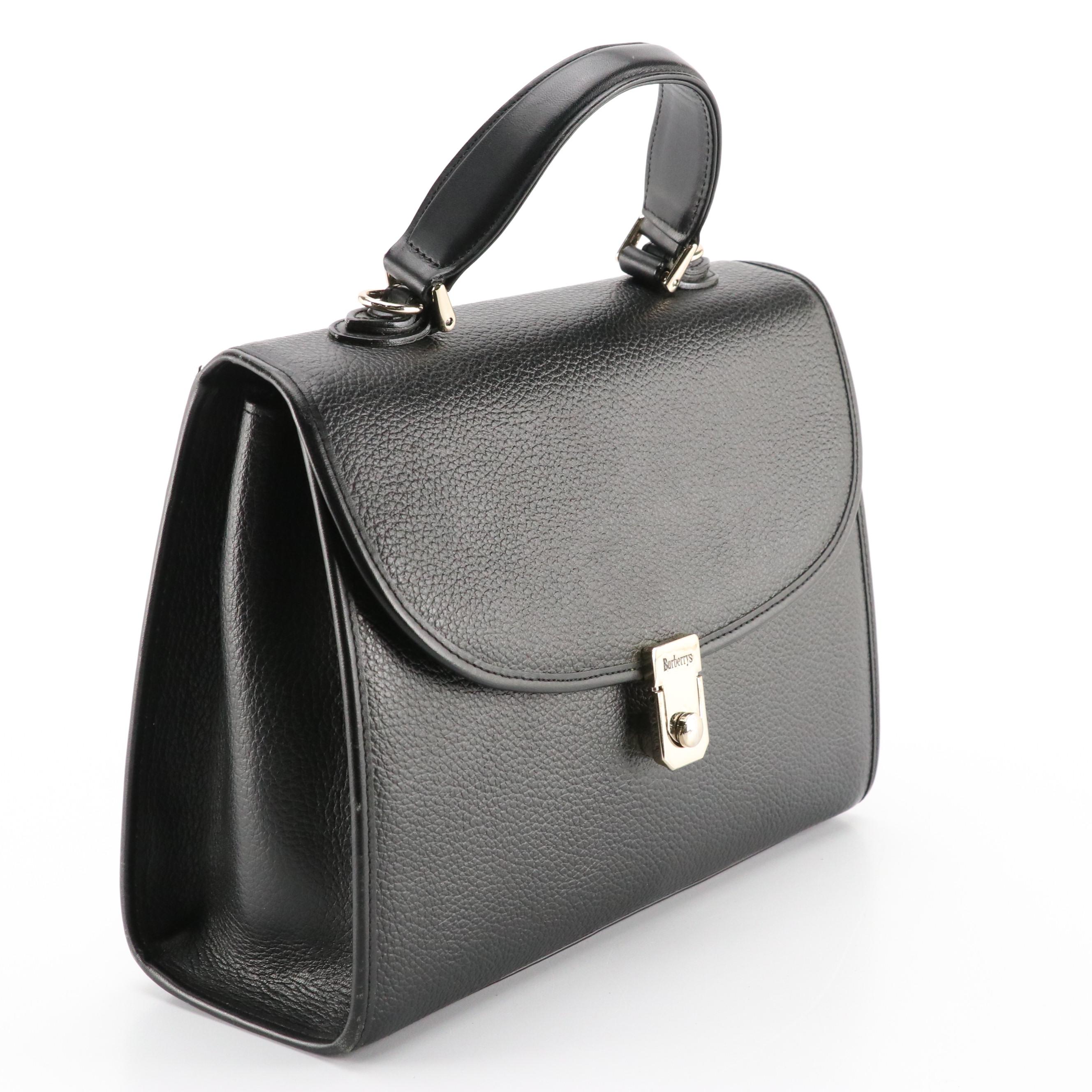 Burberrys Black Grained Leather Top Handle Bag