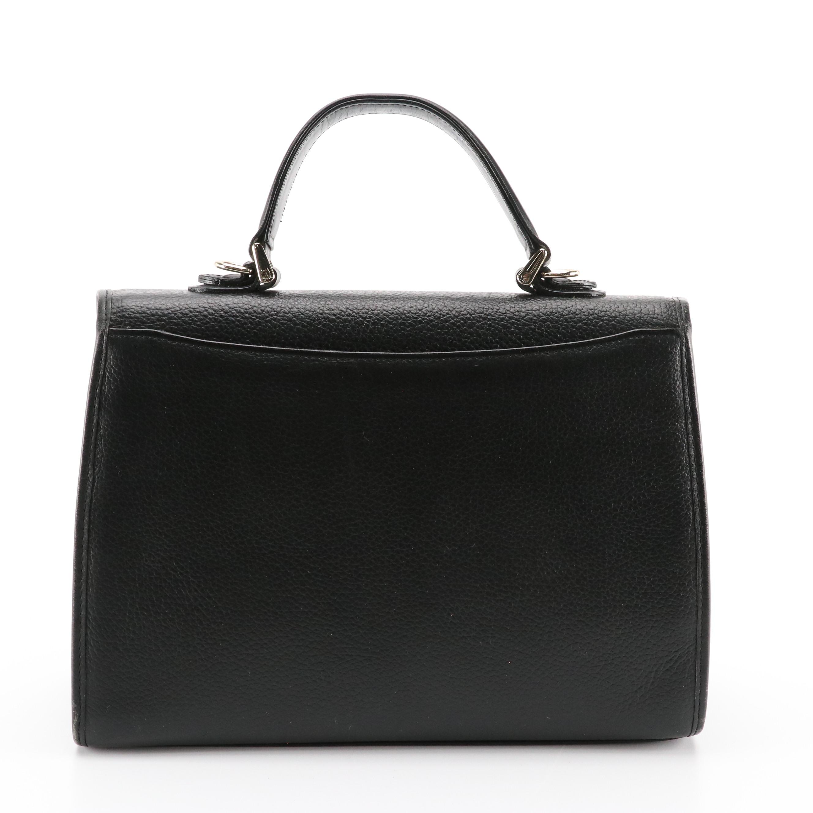 Burberrys Black Grained Leather Top Handle Bag