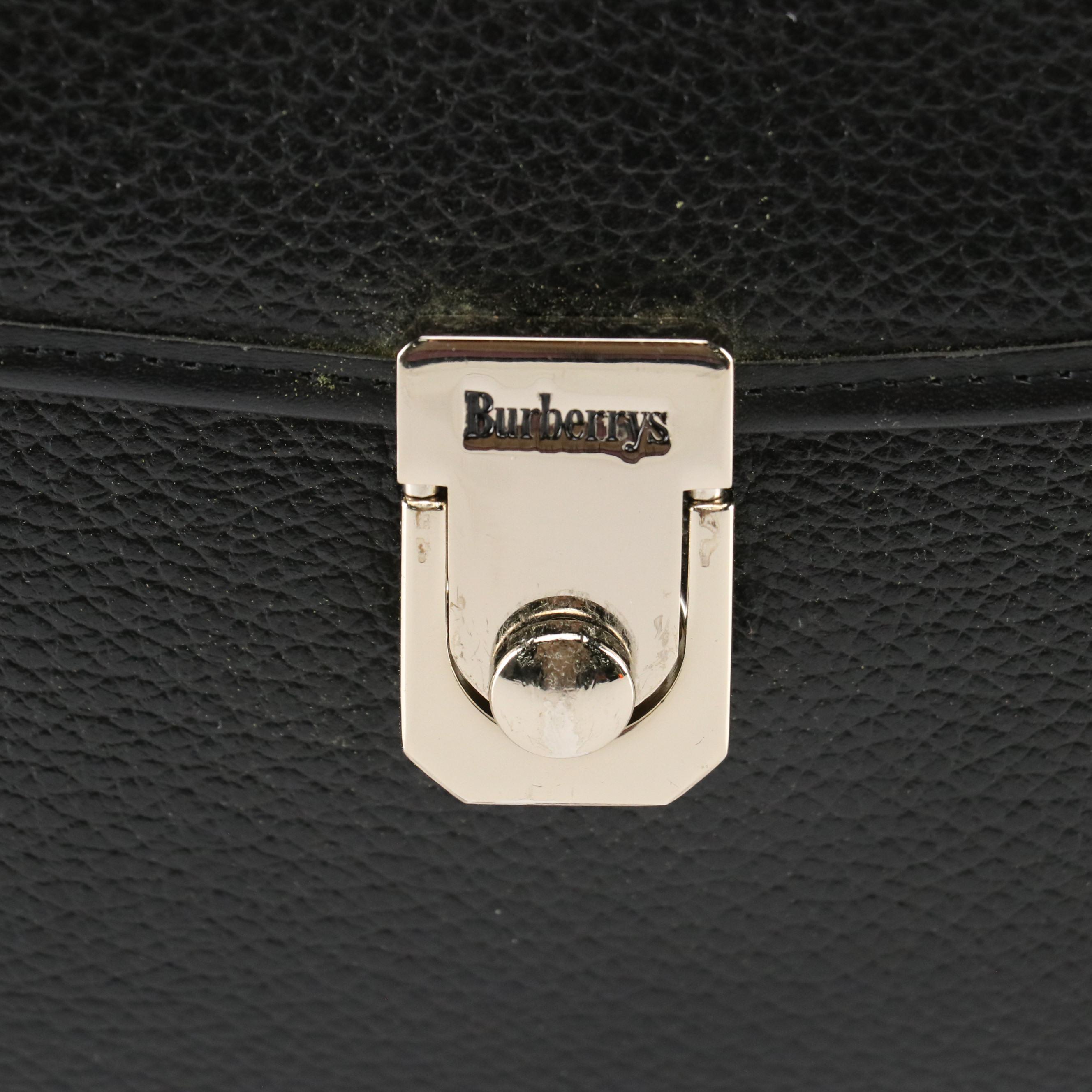 Burberrys Black Grained Leather Top Handle Bag