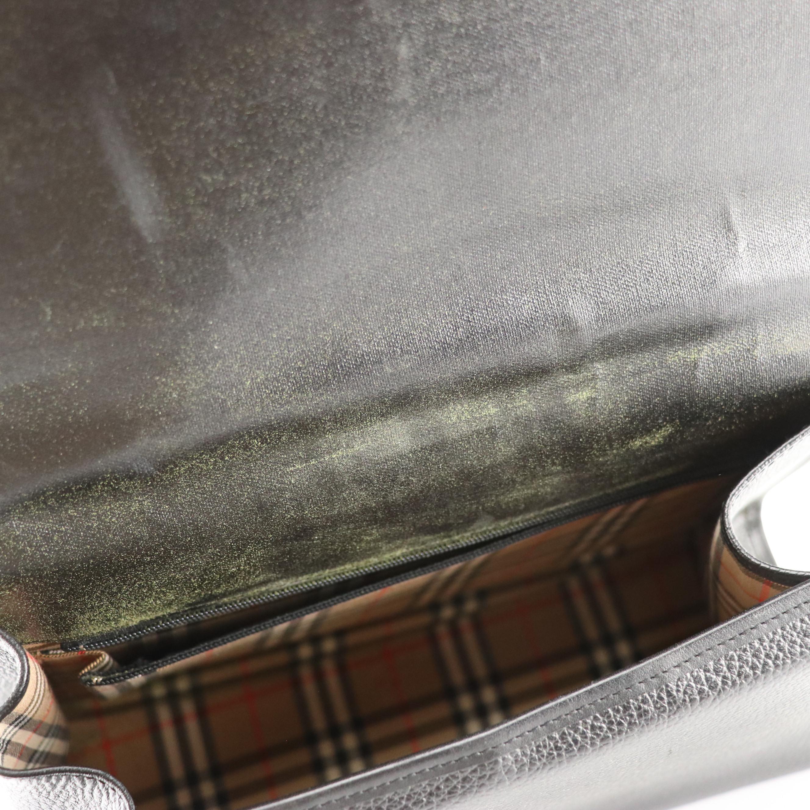 Burberrys Black Grained Leather Top Handle Bag